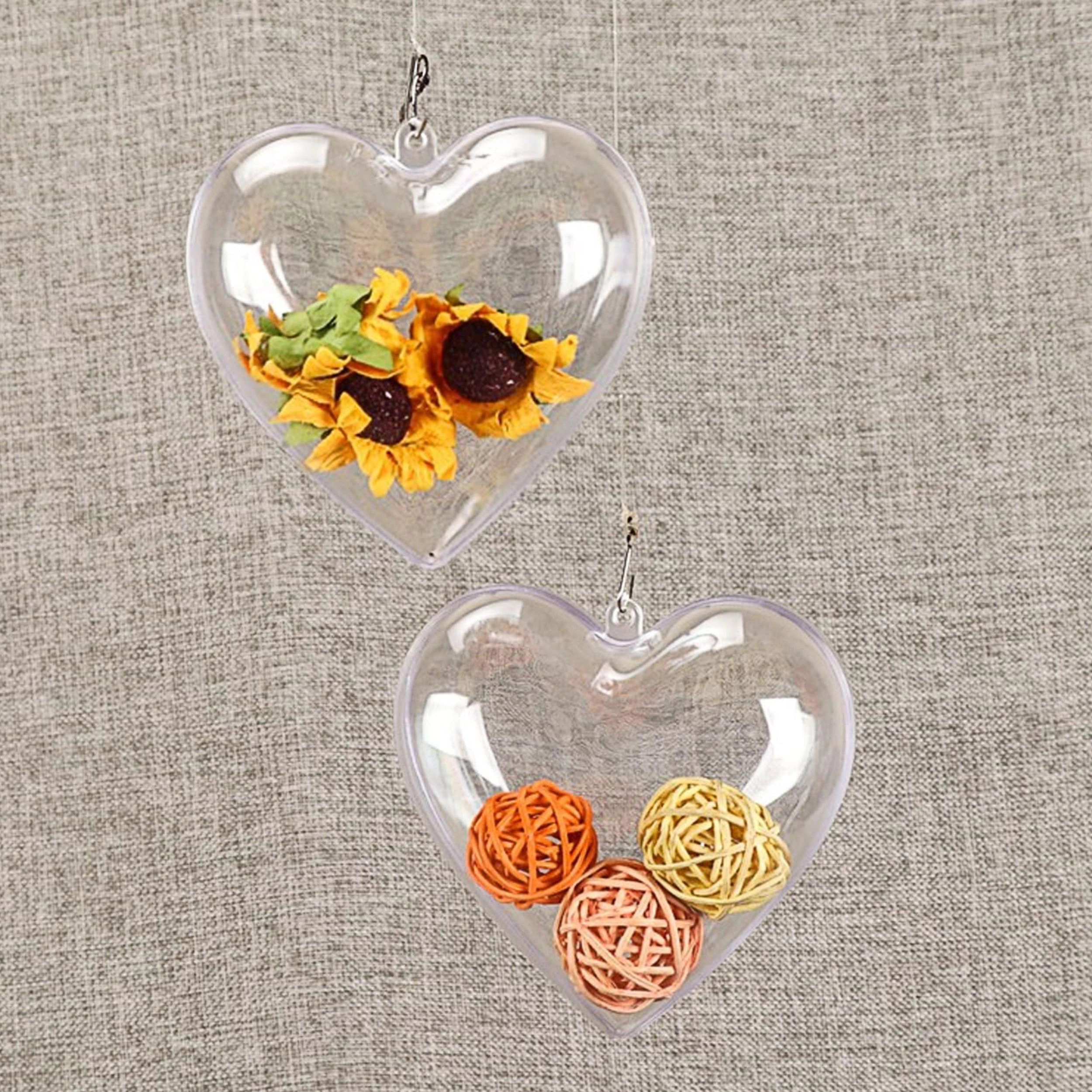 Stock Preferred Pack of 10 65mm Clear Fillable Plastic Heart Ornaments for DIY Crafts