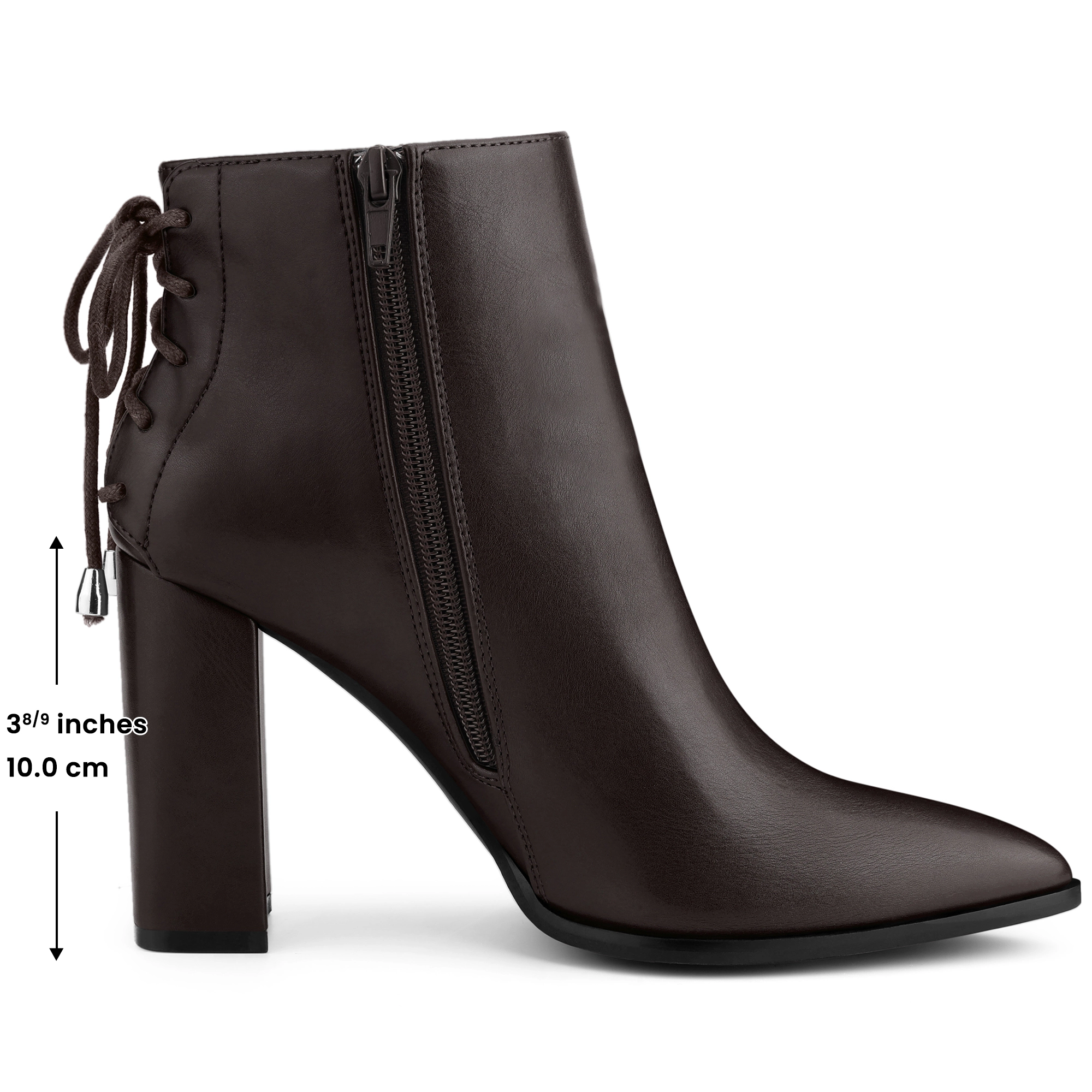 BLISSFUL STEP Women's Pointed Toe Back Tie Chunky Heel Ankle Boots