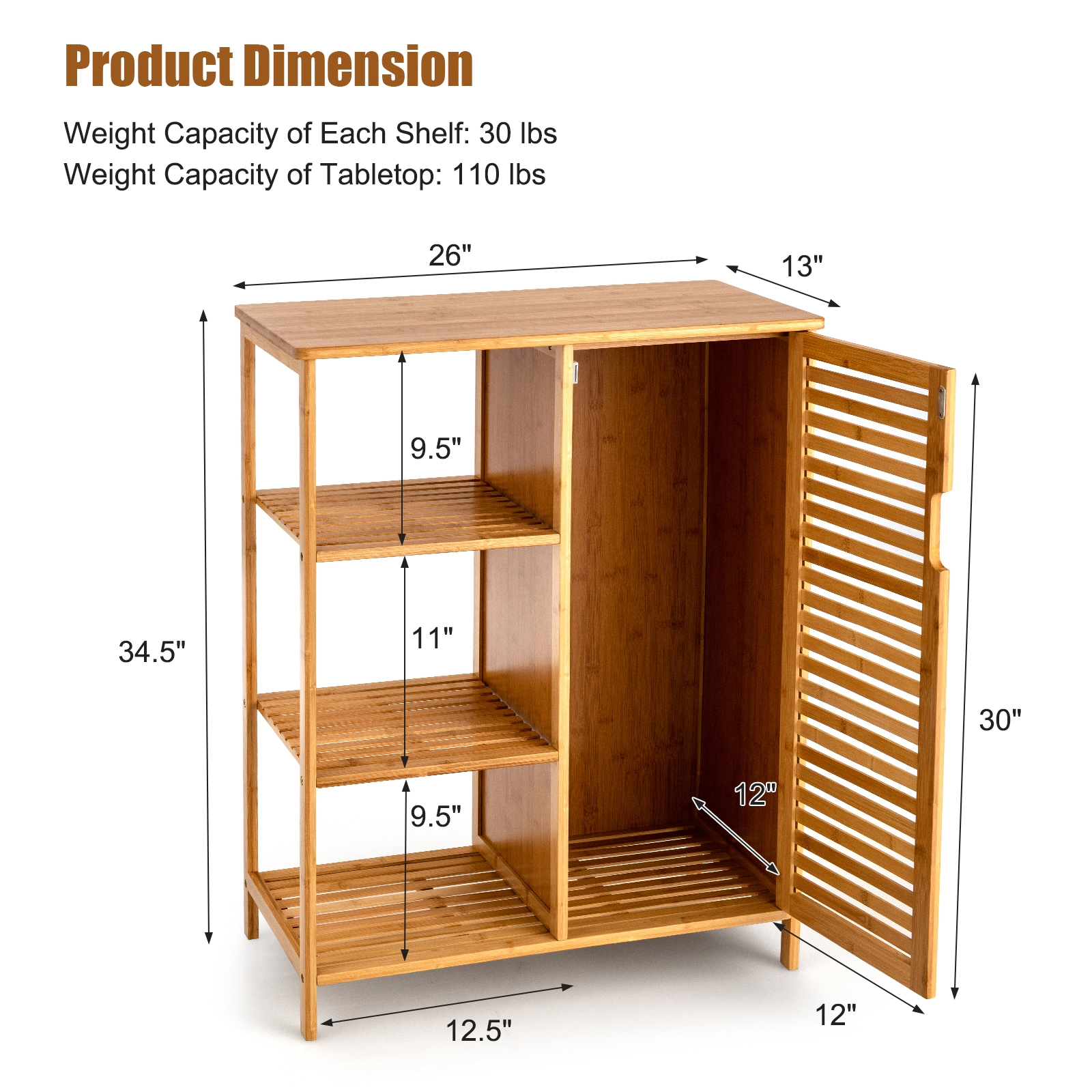 Slickblue Bathroom Floor Storage Cabinet Natural Wicker MDF Open Shelves Door Cabinet