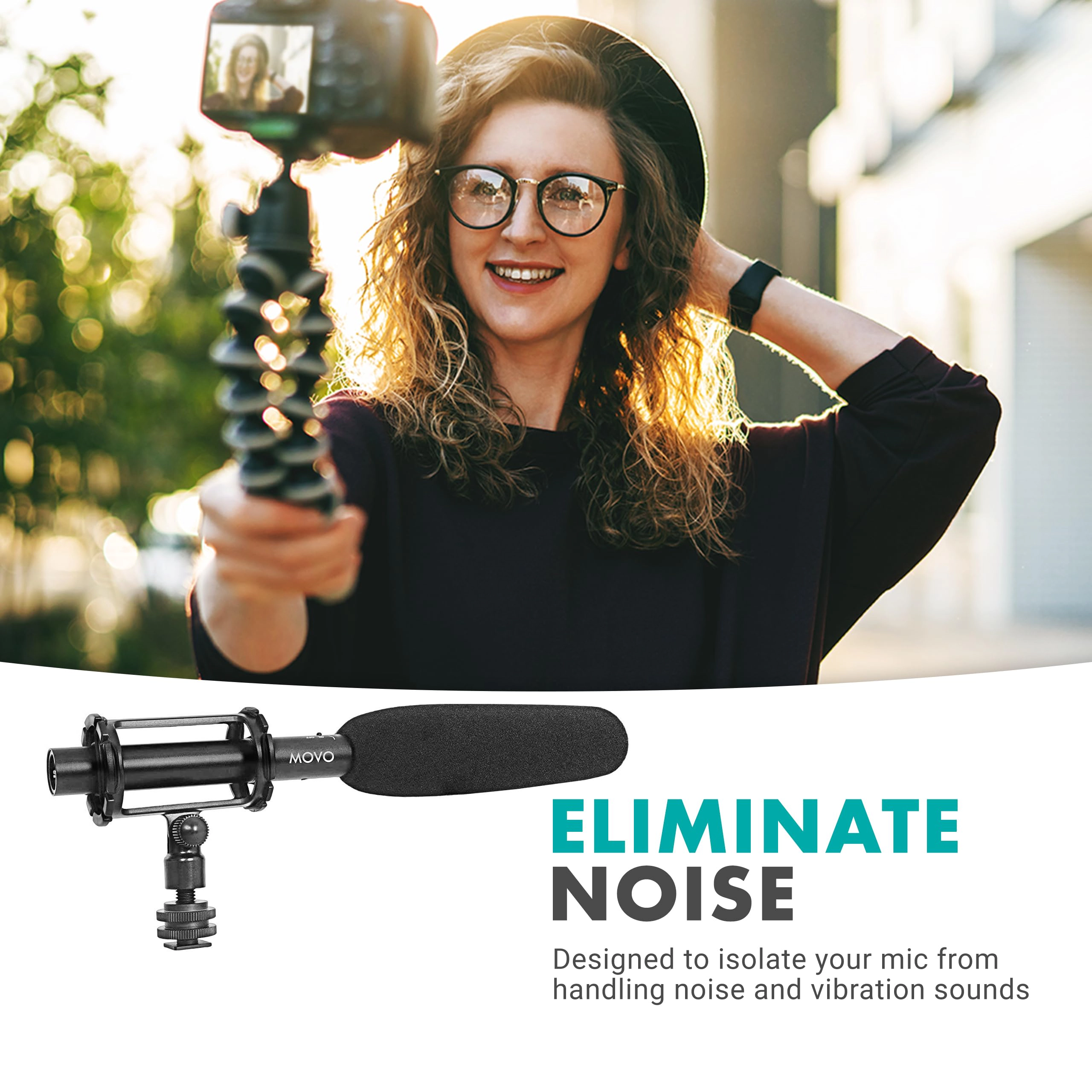 Movo SMM1 Microphone Shock Mount with Camera Cold Shoe for Shotgun Microphones 19-25mm in Diameter (Including Rode