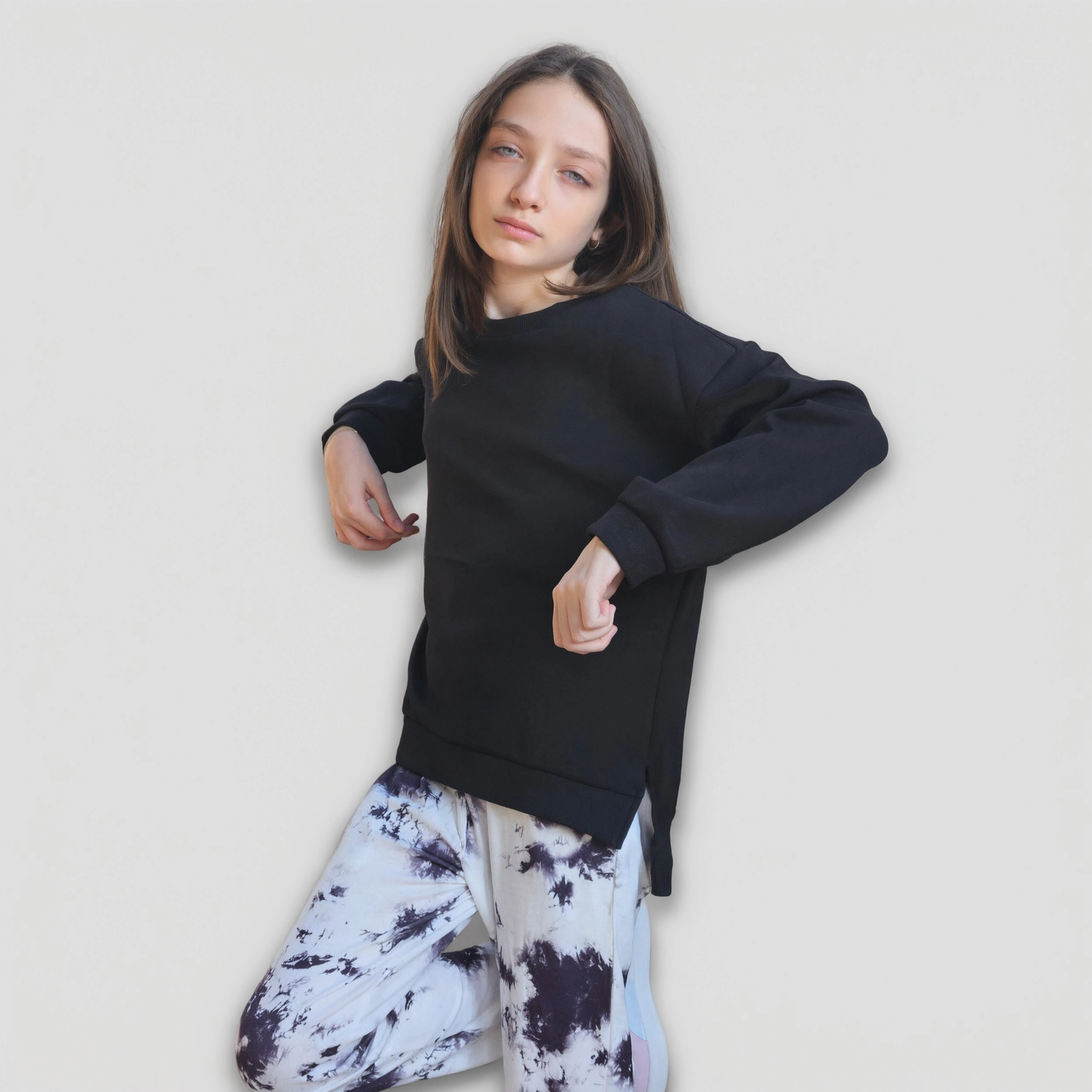 Arshiner Girls Crewneck Sweatshirt Long Sleeve Pullover Tops Drop Shoulder Sweatshirts Side Split