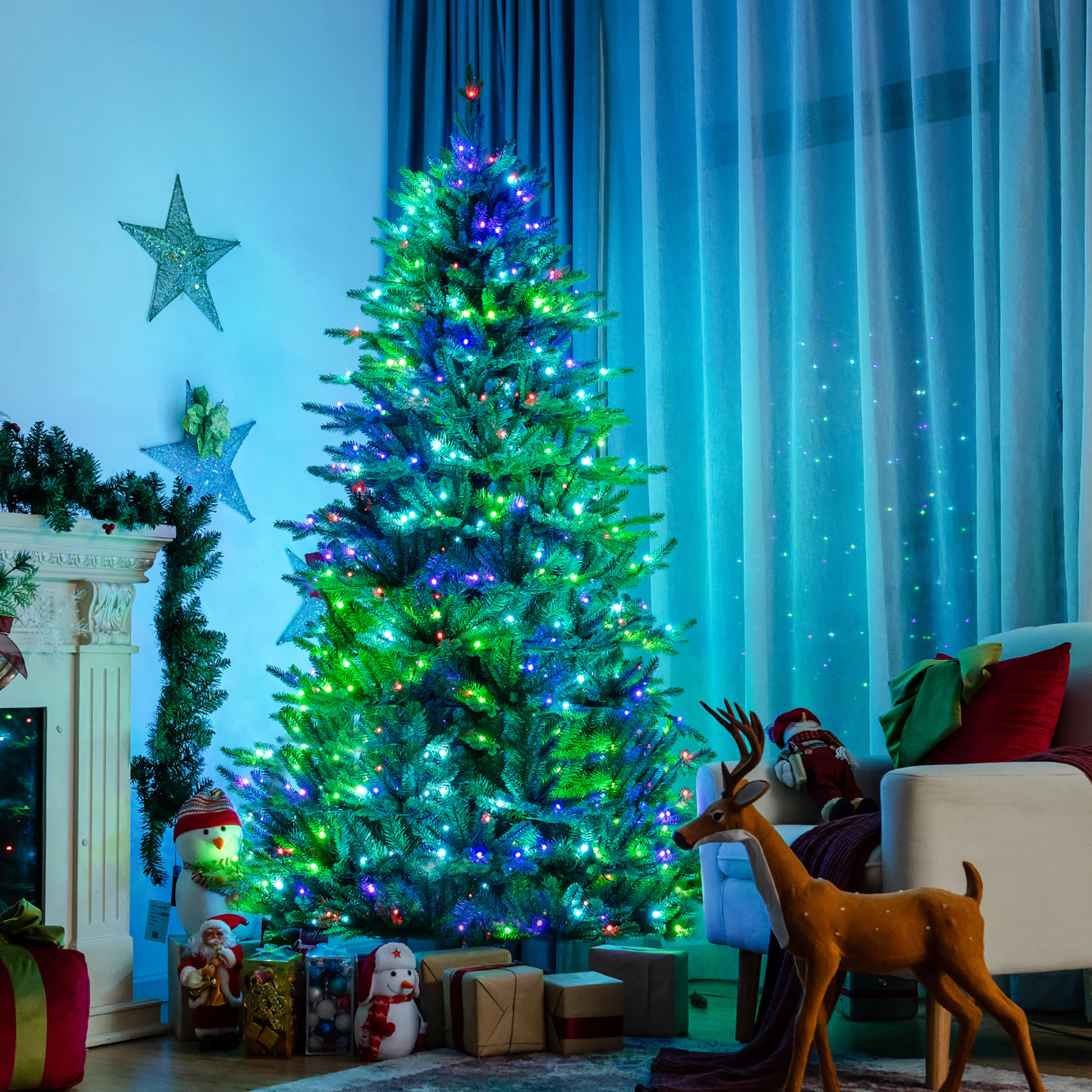 Costway 6/7/8ft App-Controlled Pre-lit Christmas Tree Multicolor Lights w/ 15 Modes