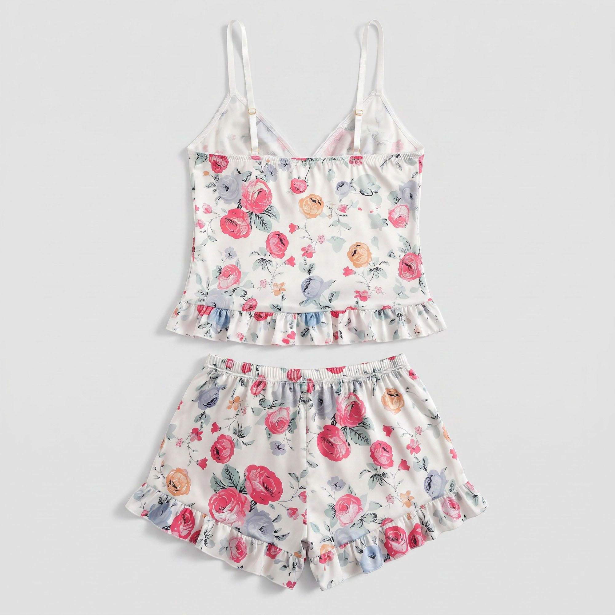 Anna-Kaci Women's Floral Satin Ruffle Cami and Shorts Lingerie Set