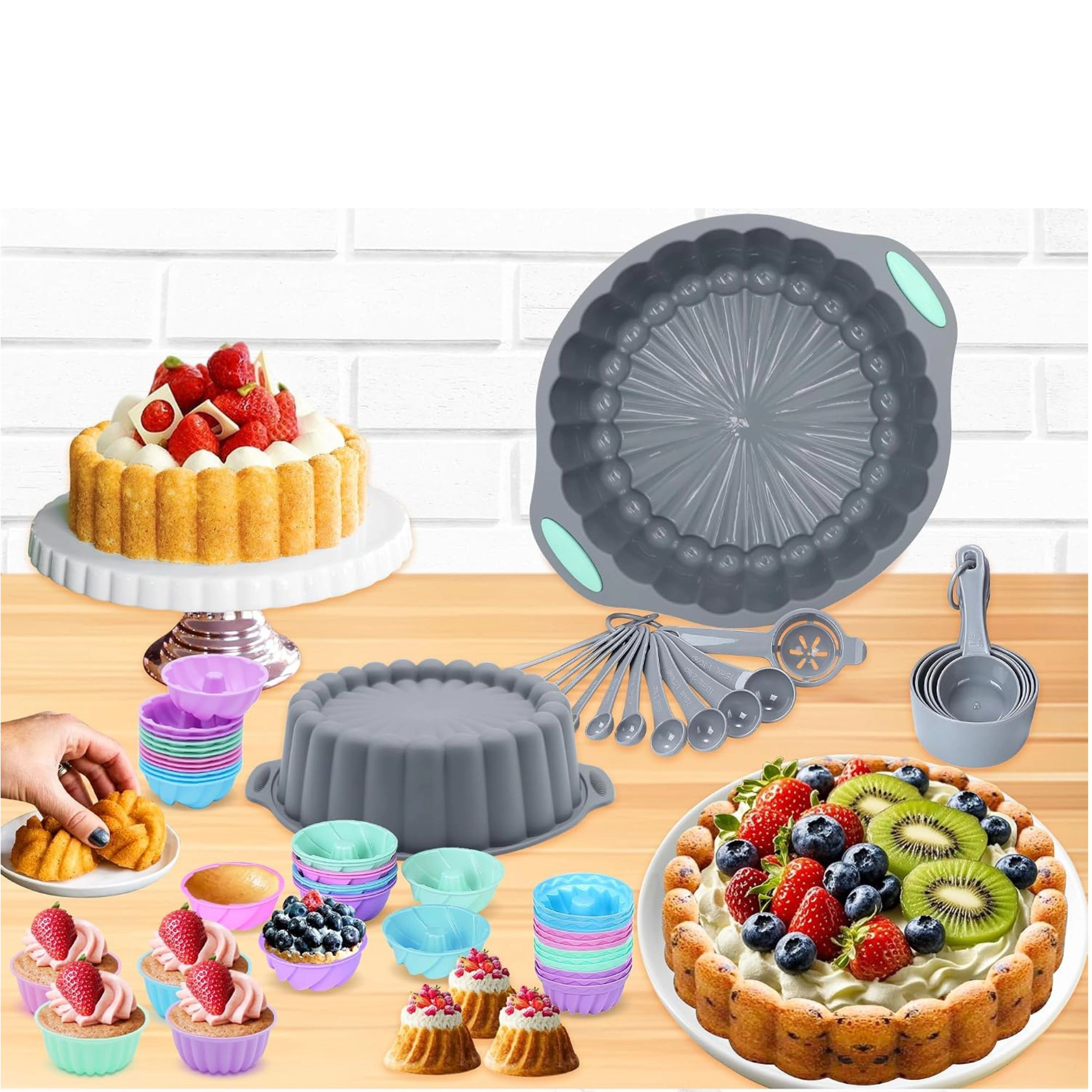 Stock Preferred Pack of 72 Nonstick Silicone Bakeware and Measuring Set