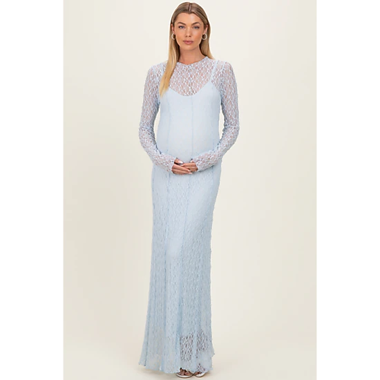 PinkBlush Womens Lace Mock Neck Long Sleeve Maternity Maxi Dress
