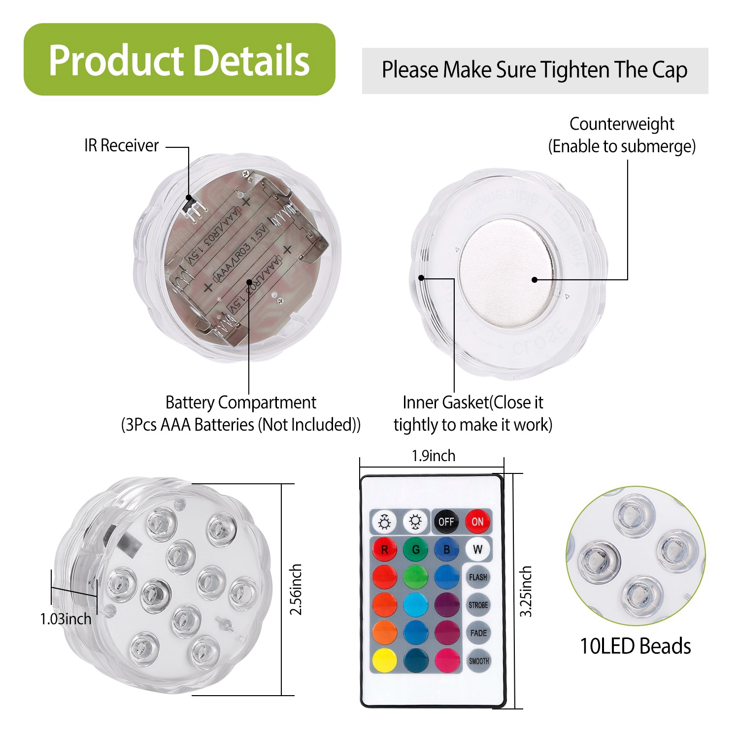 GBruno 4 Pcs Submersible RGB LED Lights