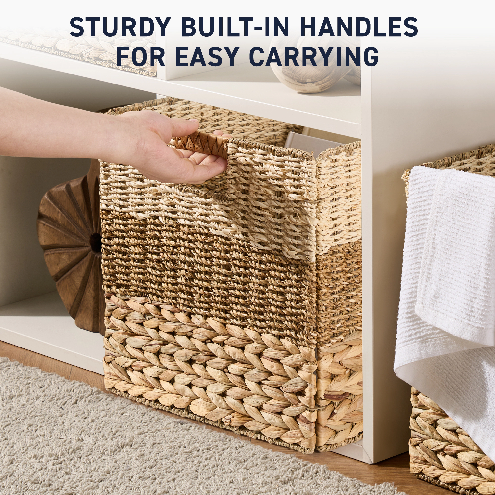 Ornavo Home 13" x 13" Inch Water Hyacinth Mixed Weave Wicker Storage Basket with Handles -  Set of 8