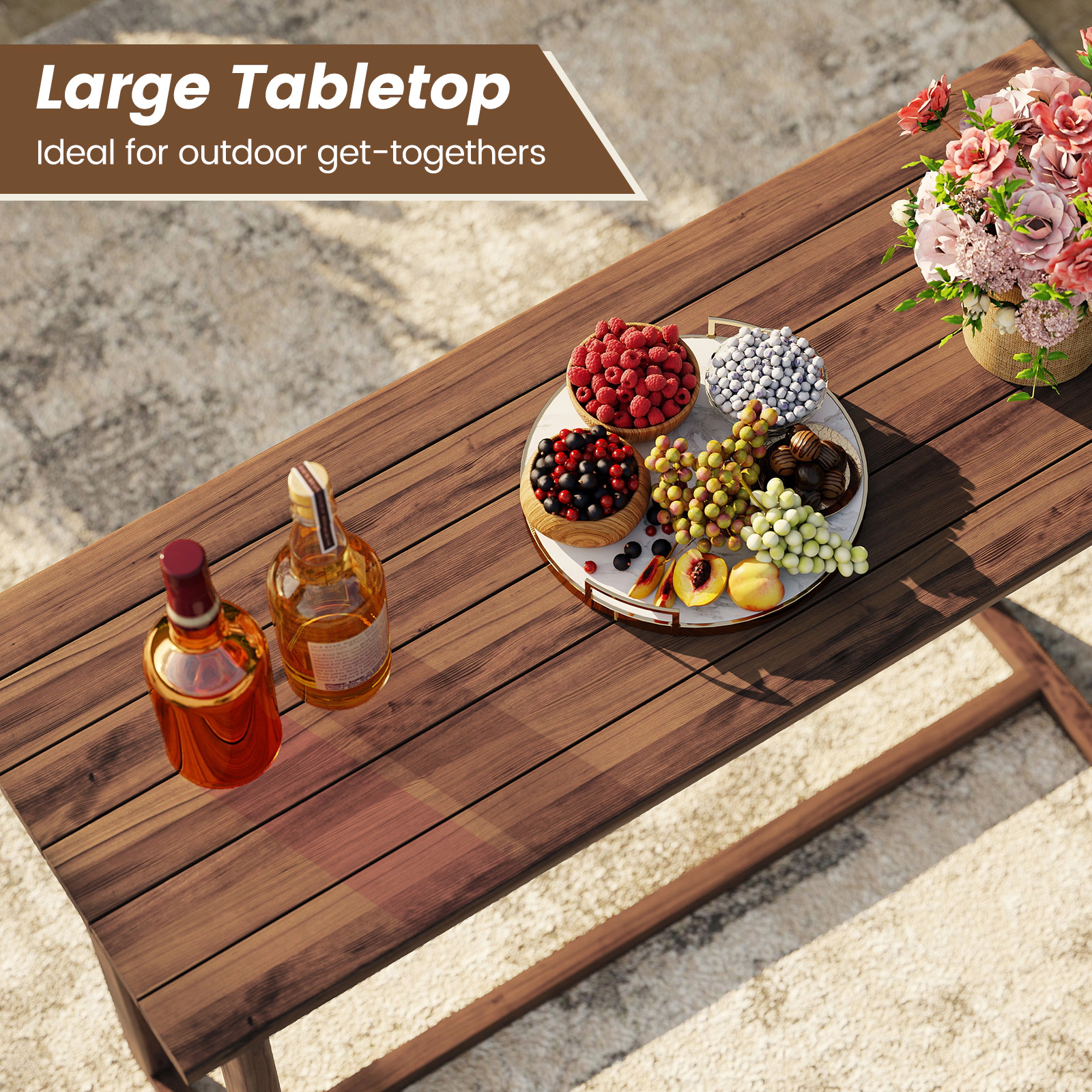 SUGIFT 59-in Slatted Teak Wood Outdoor Bar Table 220-lb Capacity 42-in Tall Natural for 28-32 in Barstools