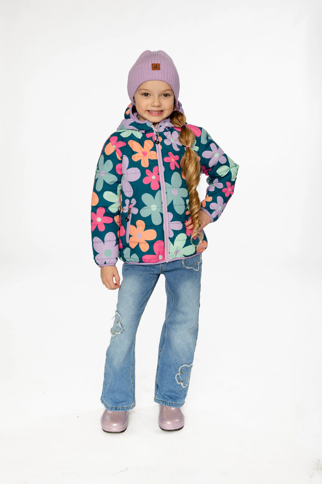 Deux par Girls Floral Print Quilted Mid-Season Jacket