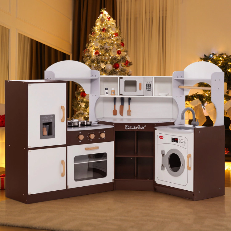 Hivvago Toddler Kitchen Playset with Ice Maker Microwave Oven Sink and Washing Machine for Kids 3+ Years Old