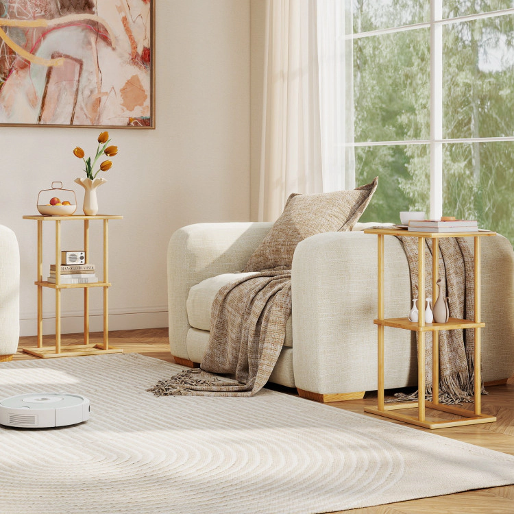 Hivvago 2 Pieces Side Table With Storage Shelves And Bamboo Construction