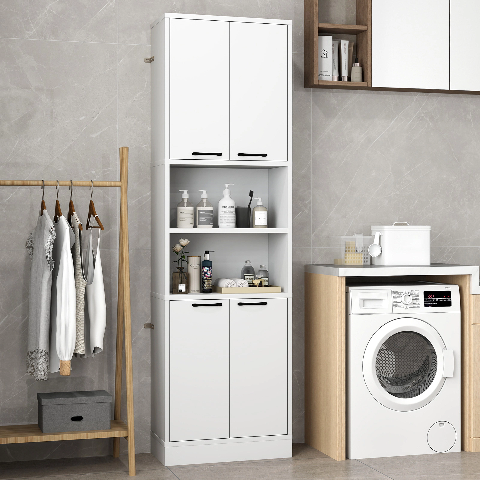 SUGIFT 75-in Tall 2 Double-Door Cabinets 2 Open Shelves Kitchen Pantry Cabinet 22-in x 12-in 300-lb Capacity White
