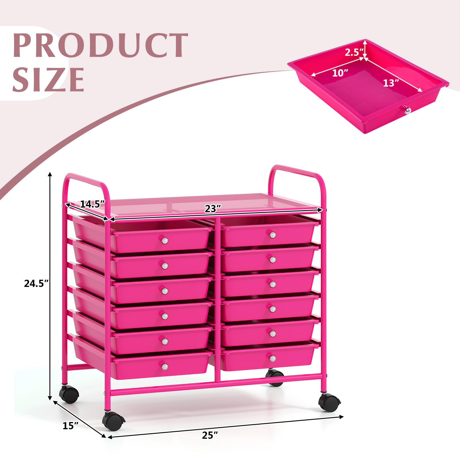 SUGIFT 12-Drawer Rolling Storage Cart for Home and Office with Lockable Wheels