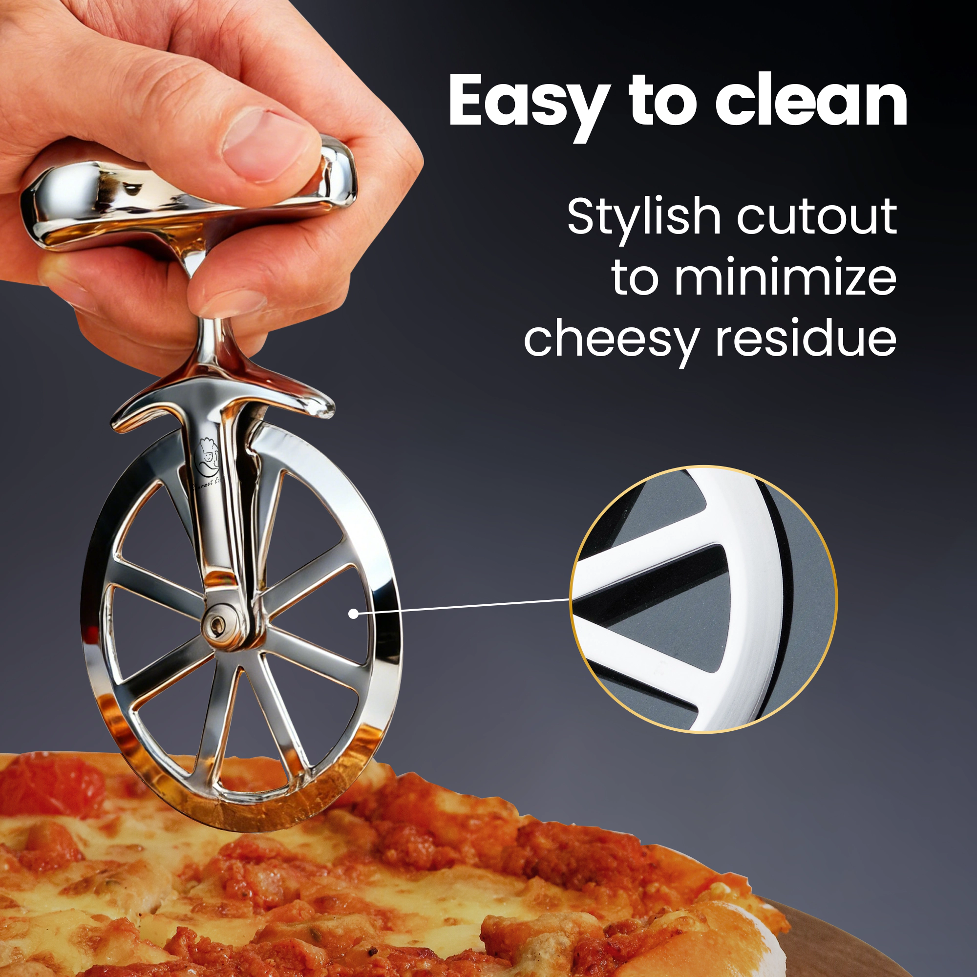 Gourmet Easy Pizza Cutter, Stainless Steel Ultra Sharp Pastry Cutter, No-Wobble, Easy to Clean
