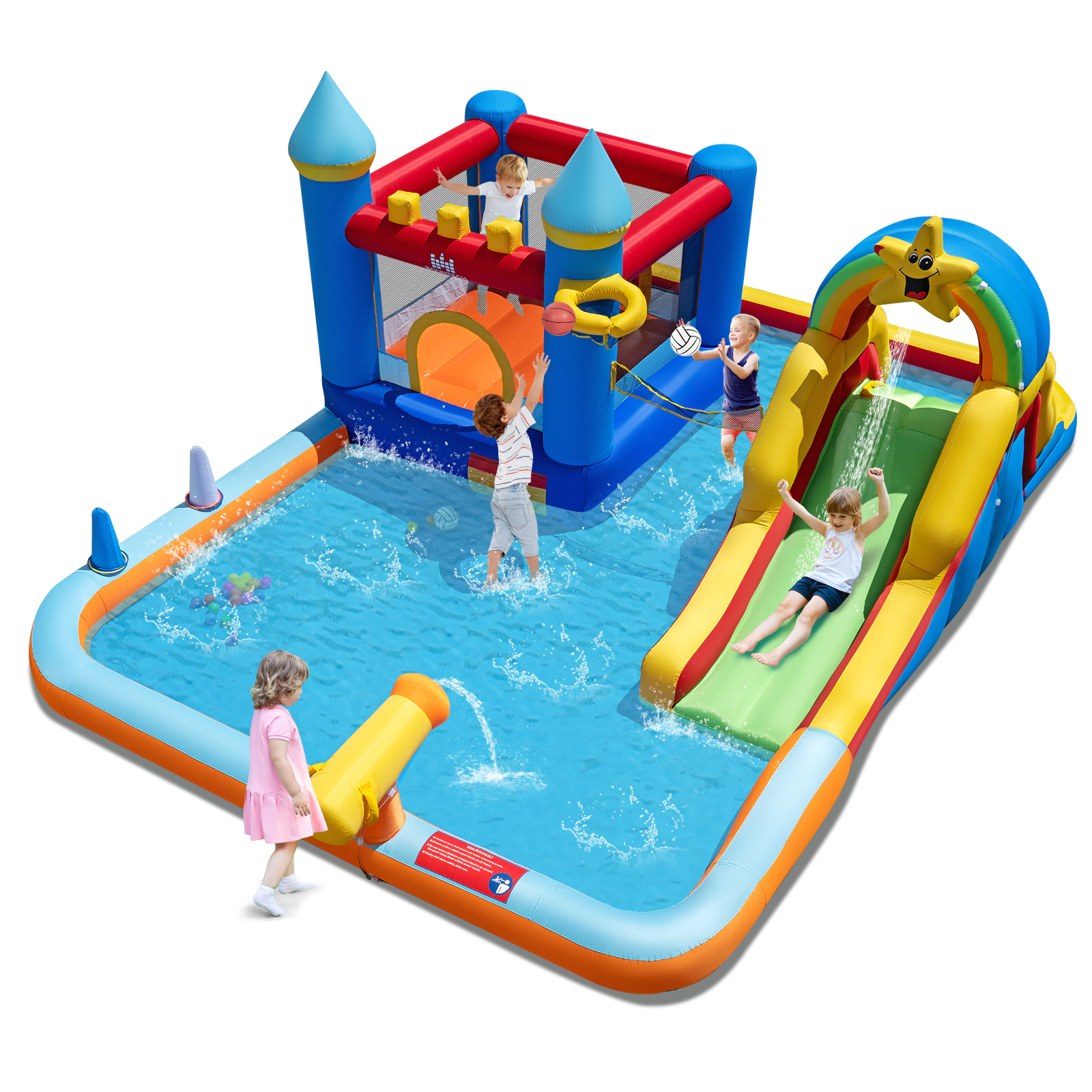 LJG Kids Inflatable Water Slide Park with Climbing Wall and Splash Pool