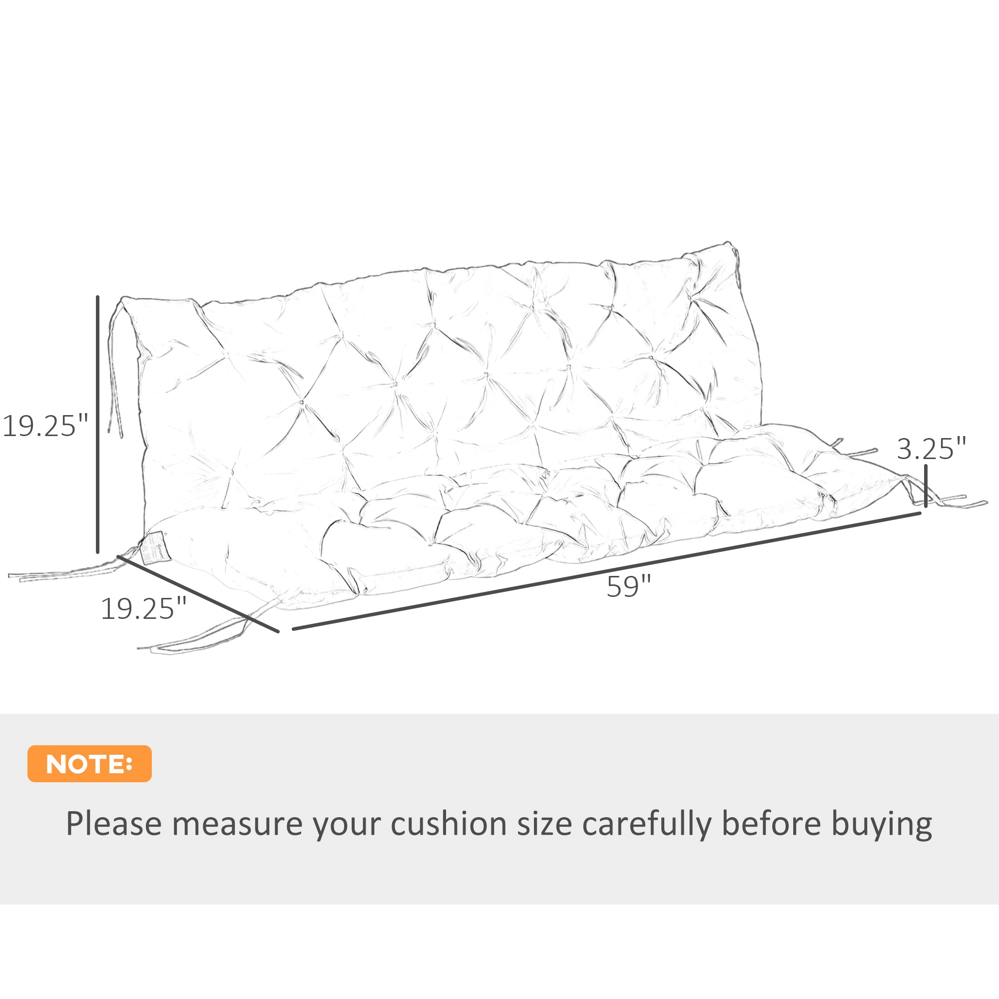 HONGGE 59" x 38" Tufted Bench Cushion for Outdoor Furniture, 3-Seater Replacement Swing Chair, Patio Sofa/Couch