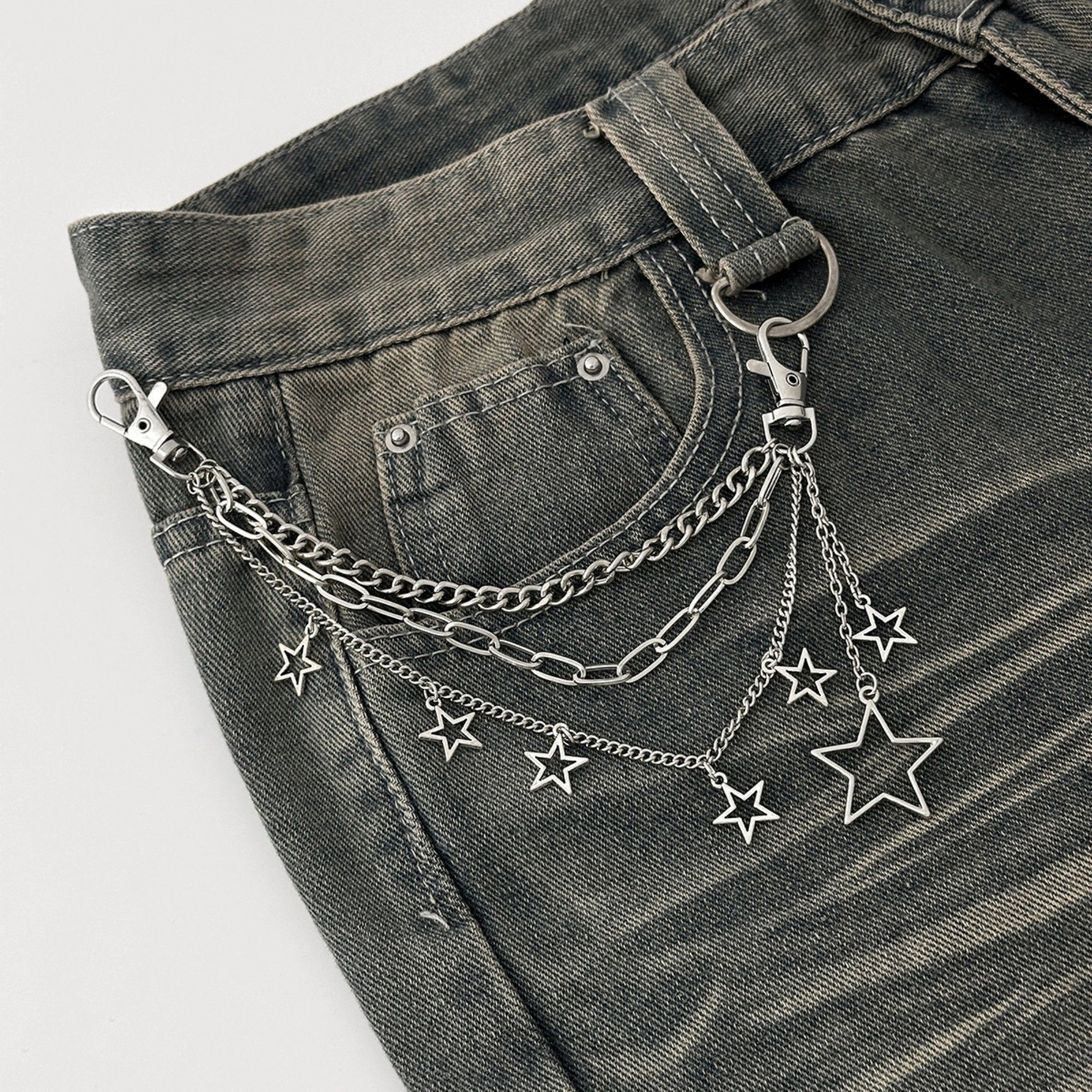 Alilang Women's Star Chain Bag Charm with Layered Silver Tone Chains Clips and Hanging Star Pendants