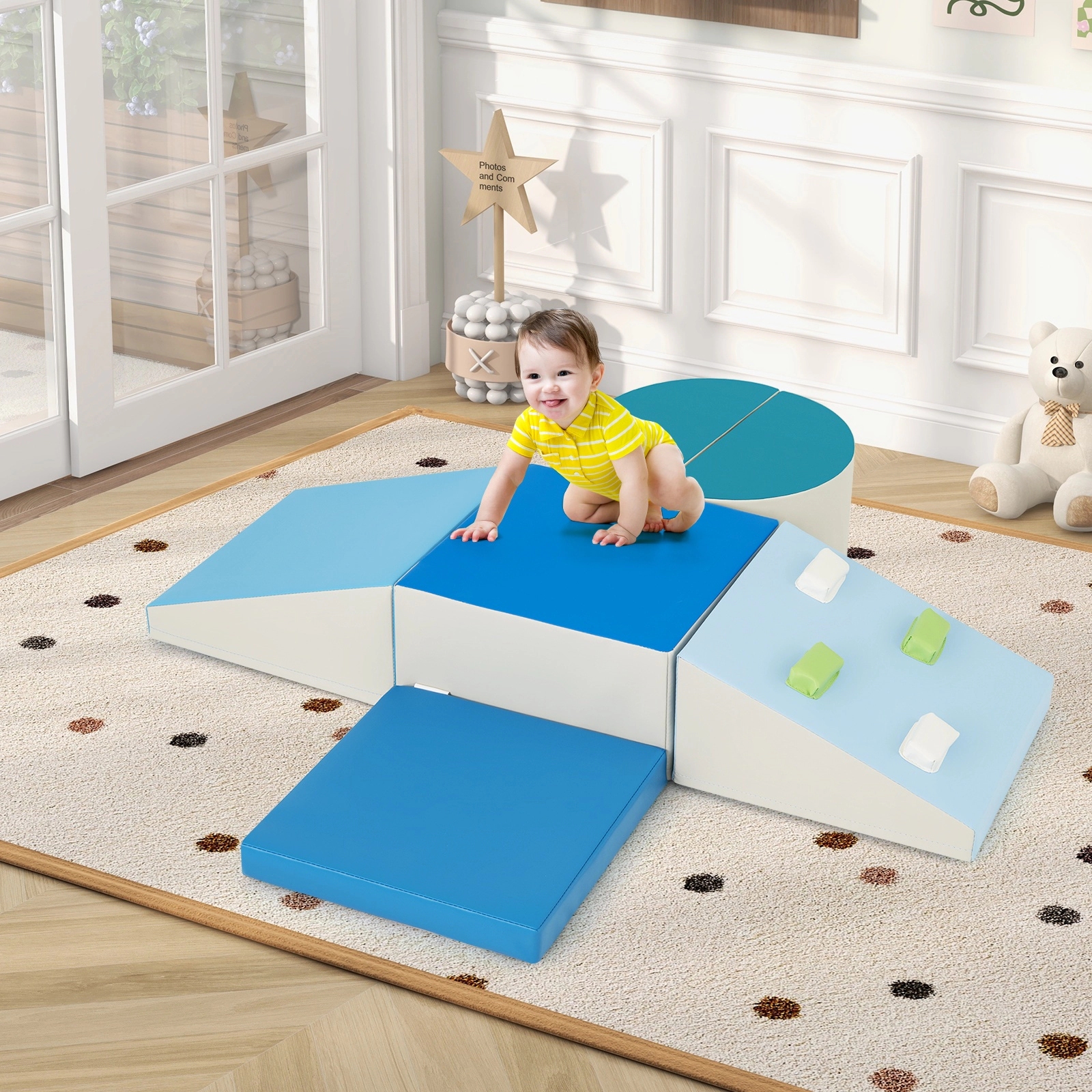 SUGIFT 6-Piece Soft Play Set for Toddlers with Climbing Triangle and Ramp Foam Blocks Ages 1+ As Pictures Shown