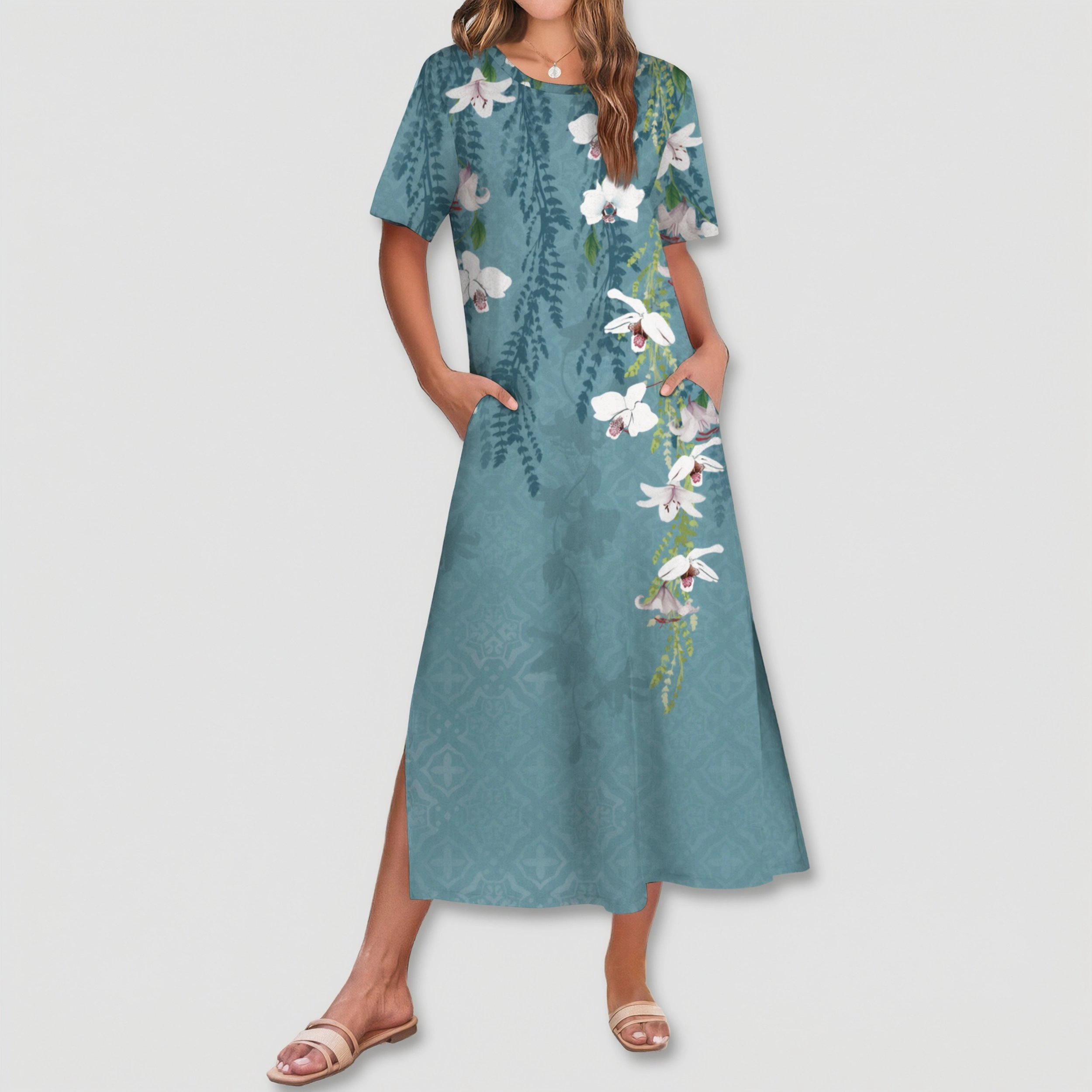 Zeagoo Women's Round Neck Short Sleeve Maxi Dress