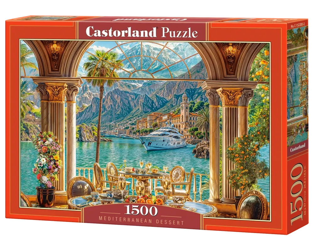 CASTORLAND 1500 Piece Jigsaw Puzzles, Mediterranean Dessert, Elegant Coastal Villa, Yacht Scene, Italy, C-152285-2