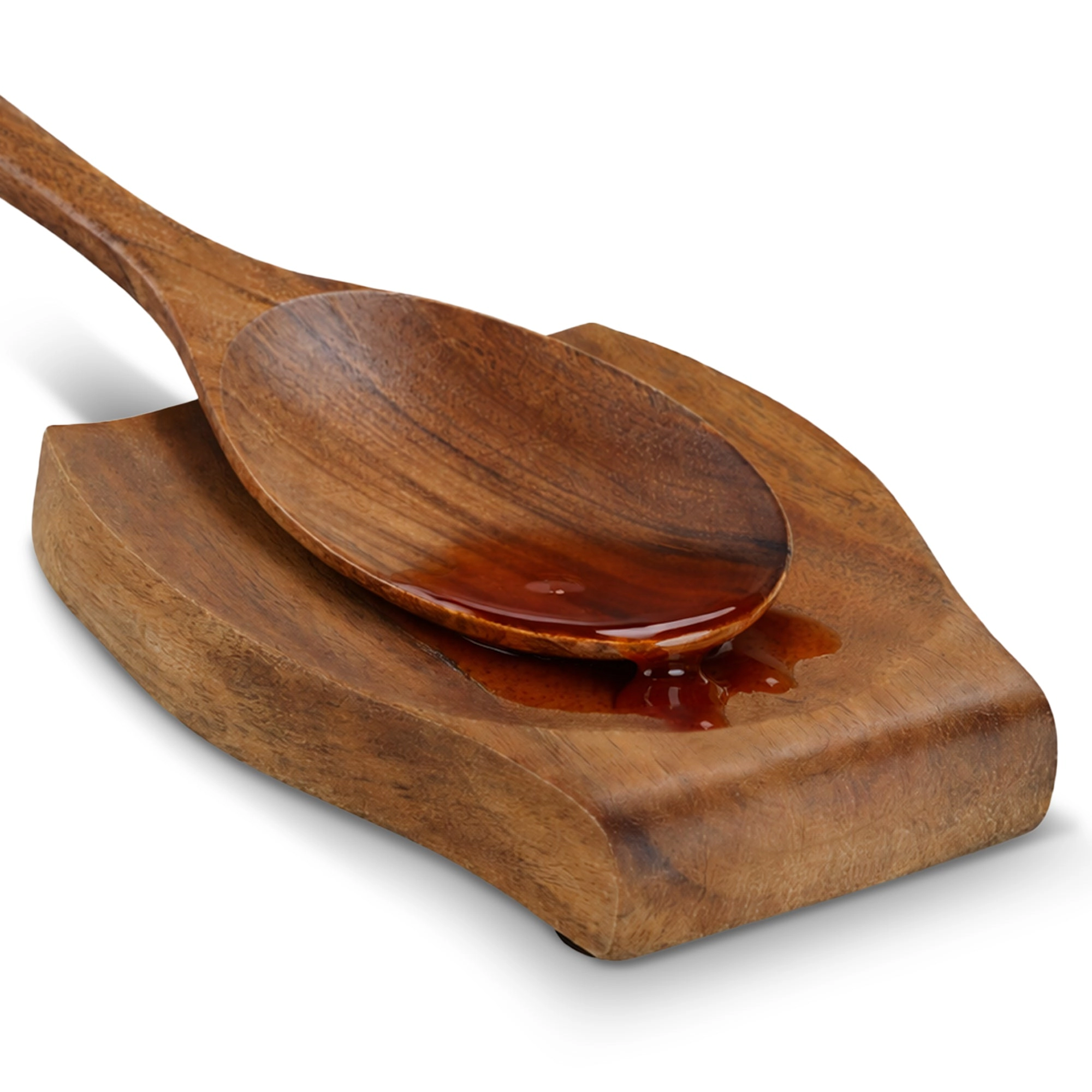 Cheer Collection Teak Wood Spoon Rest with Non-Slip Base