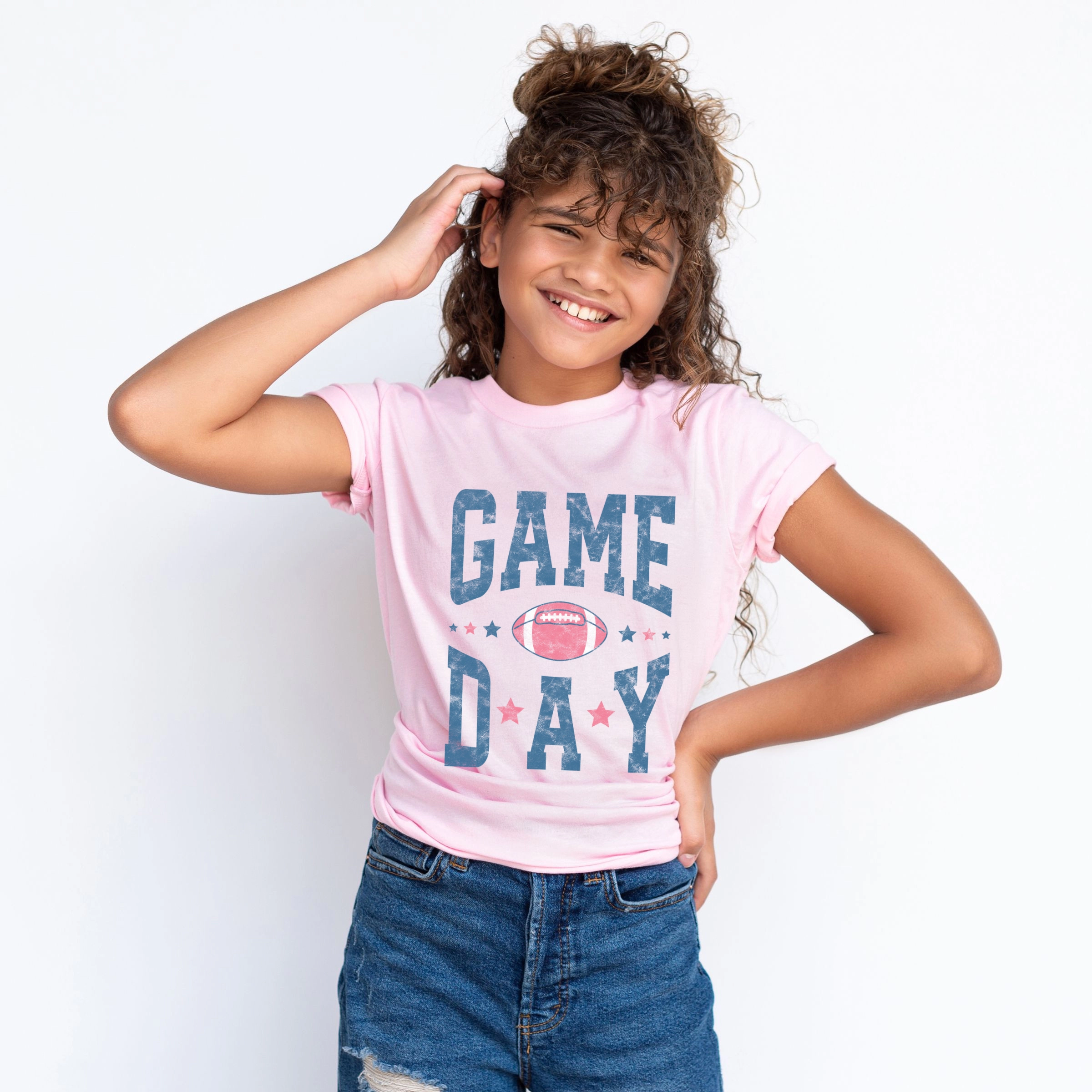 The Juniper Shop - Youth Short Sleeve Graphic T-Shirt Game Day Blue Distressed