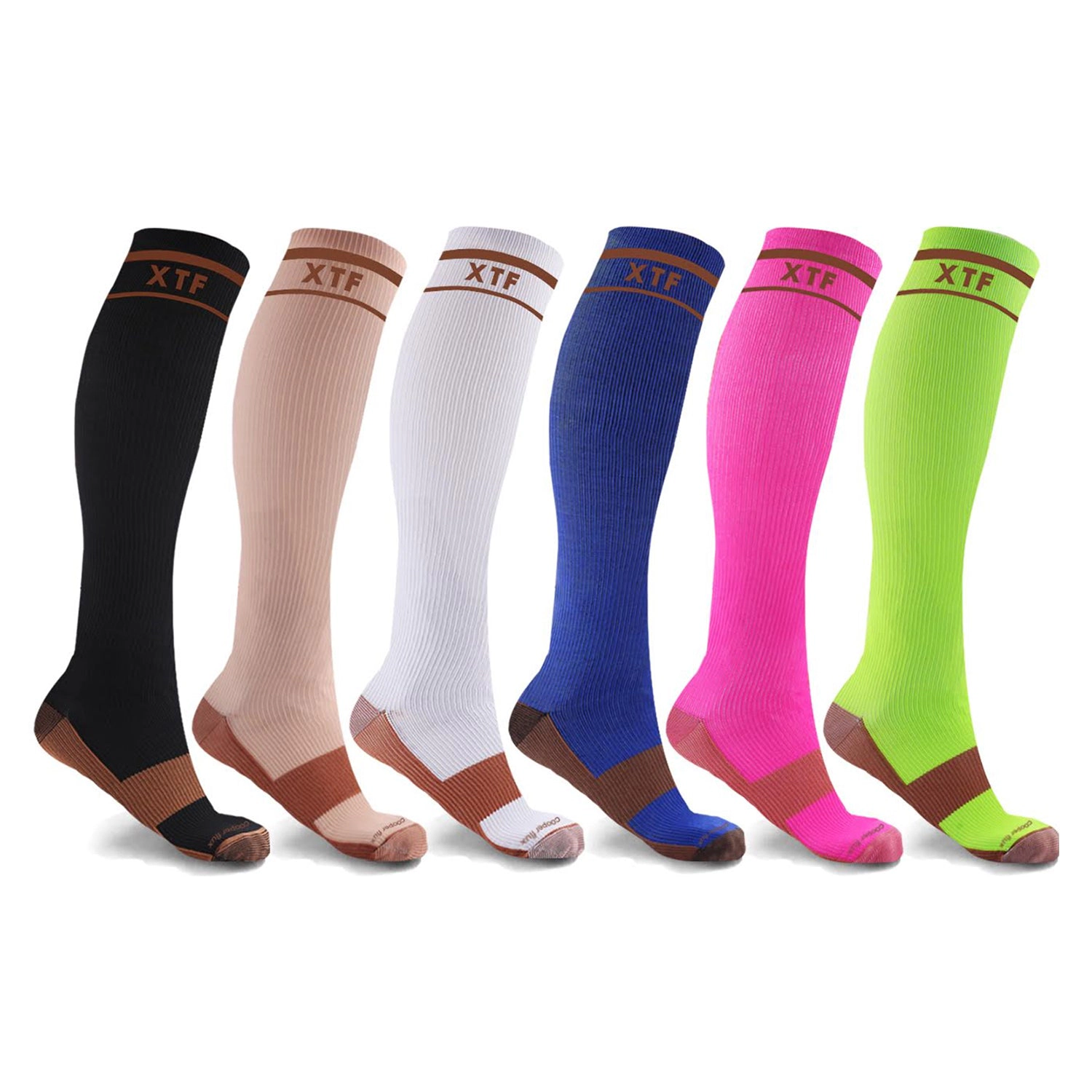 Extreme Fit Copper Compression Socks - Knee High For Running, Athtletics, Travel - 6 Pair