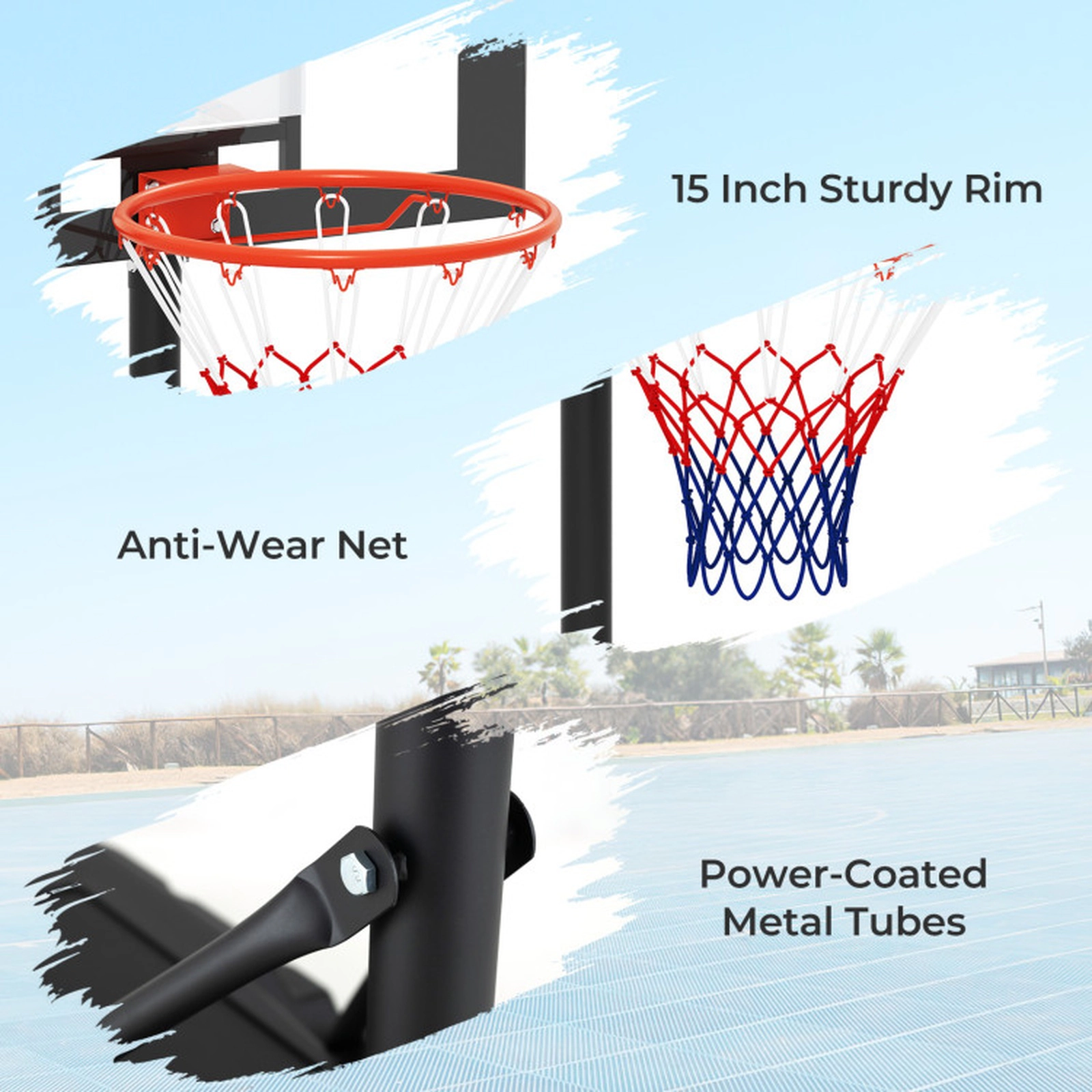 SUGIFT 3.3-7 ft Adjustable Kids Basketball Hoop Goal System with Shatterproof PC Backboard White+Black/Red+Black