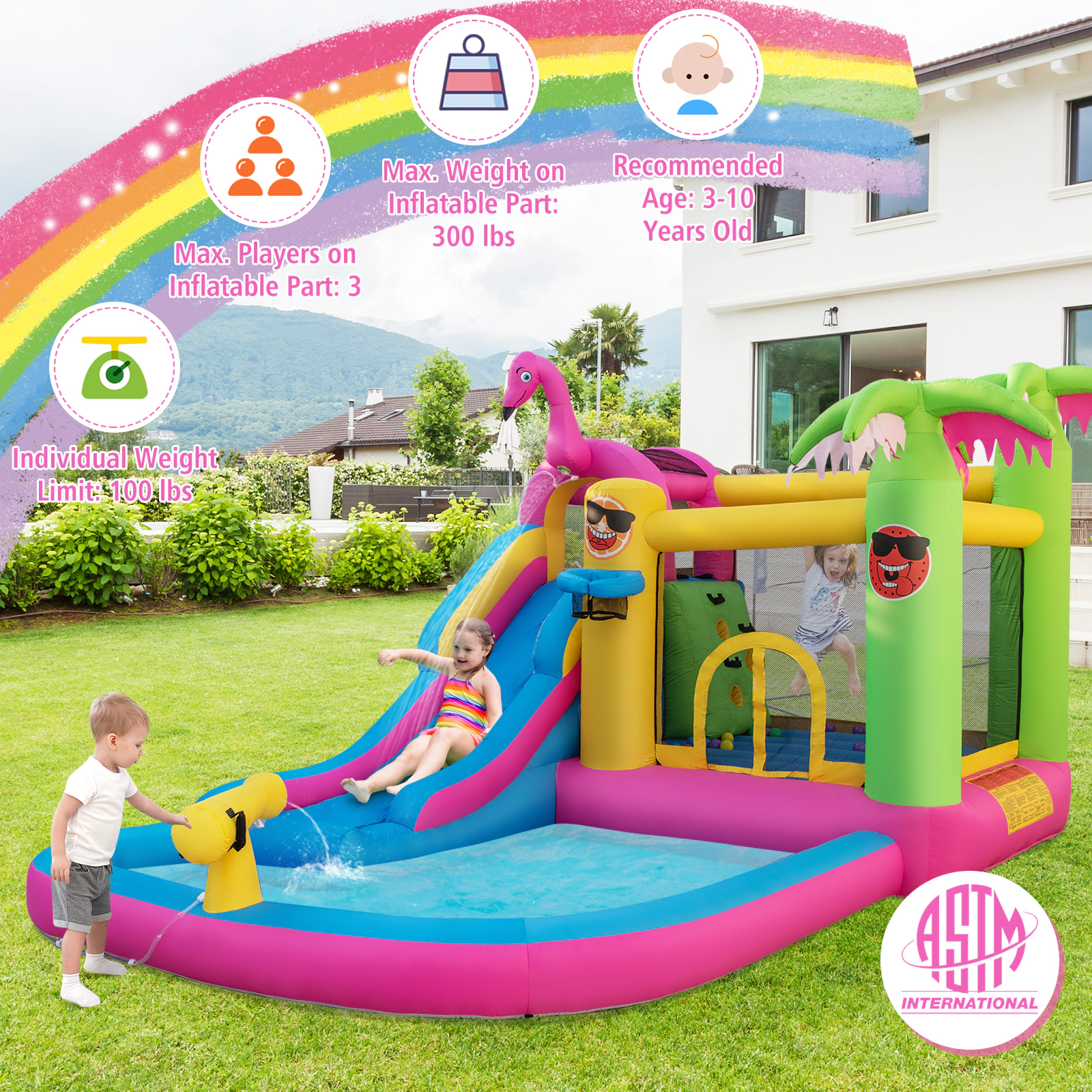 SUGIFT Kids Multicolor Water Slide Bounce Castle with Splash Pool and 735W Blower 15-ft W 300-lb Total Capacity