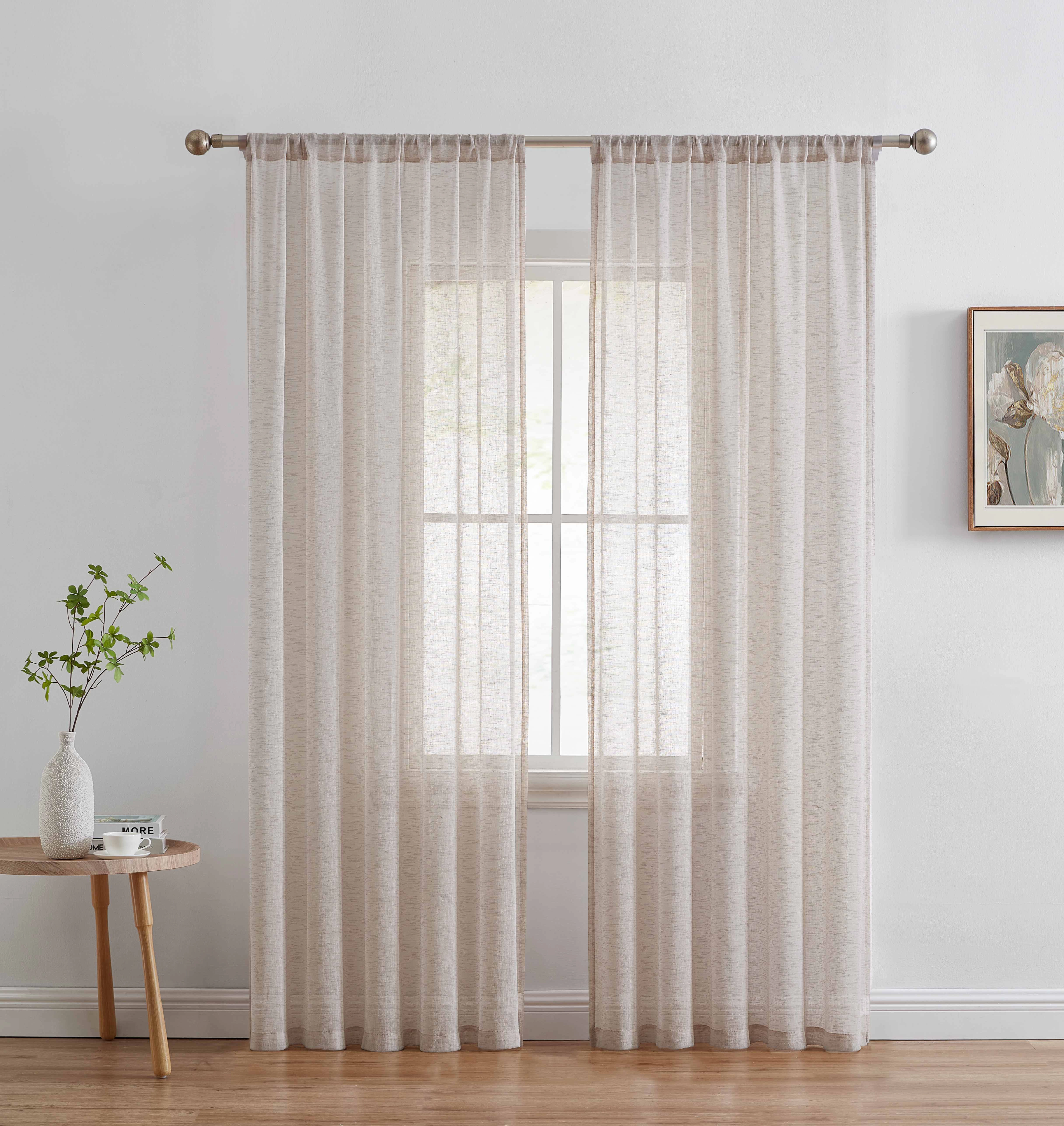 HLC.ME Penelope Faux Linen Textured Semi Sheer Privacy Sun Light Filtering Rod Pocket Curtains Panels - Set of 2