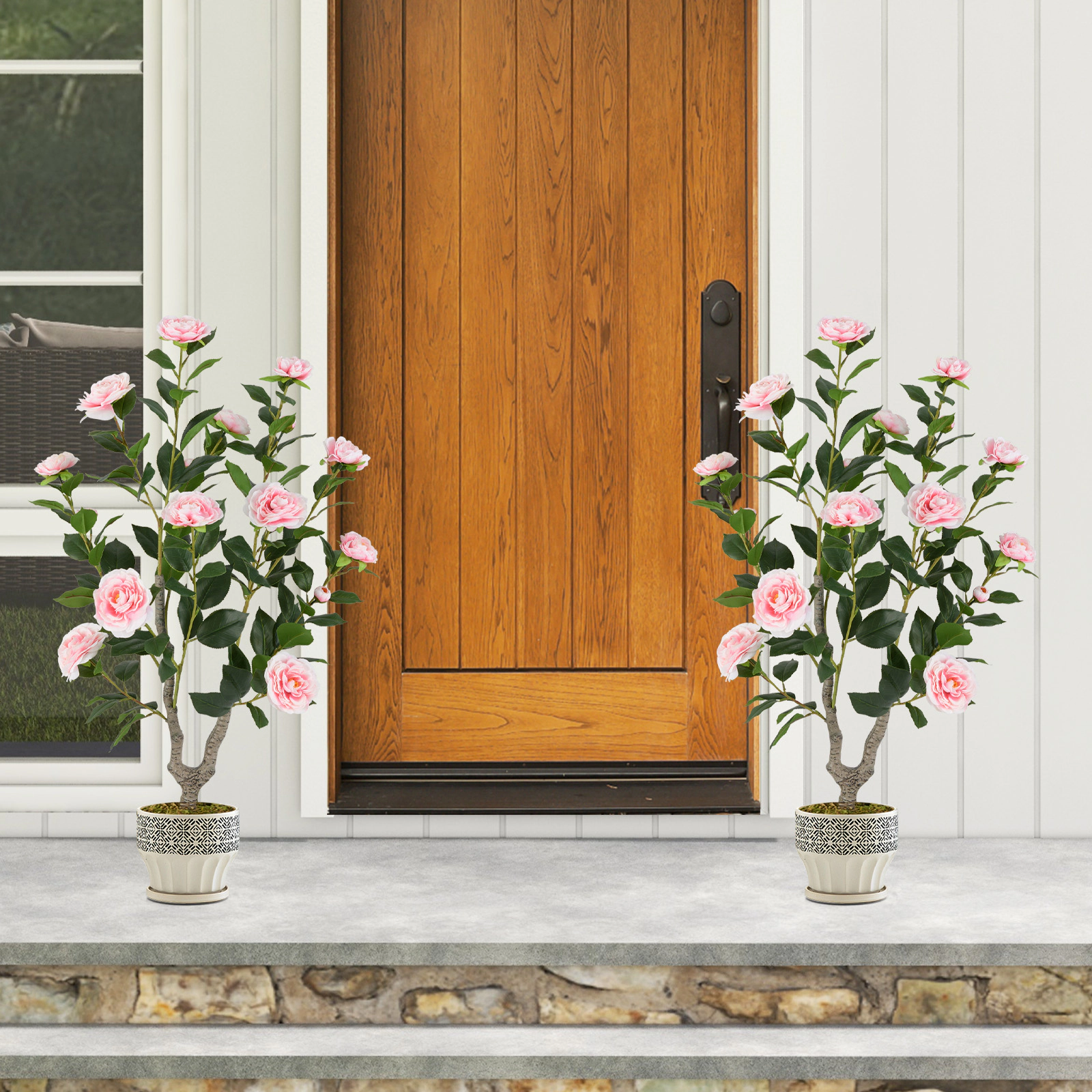 SUGIFT 36-in 16 Blossoms 116 Leaves Simulated Bark Trunk Artificial Camellia Tree 6-in x 5-in Pot 7-lb Pink
