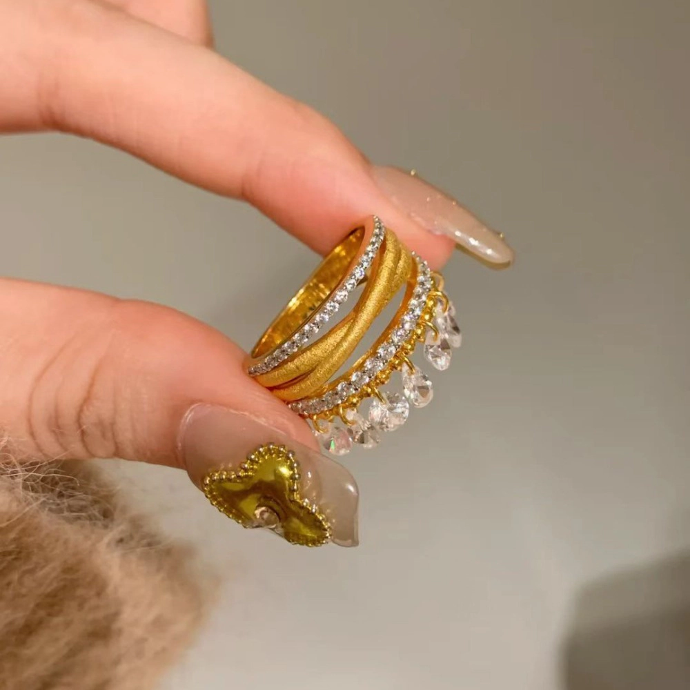 Women's Tassel Cubic Zirconia Open Ring