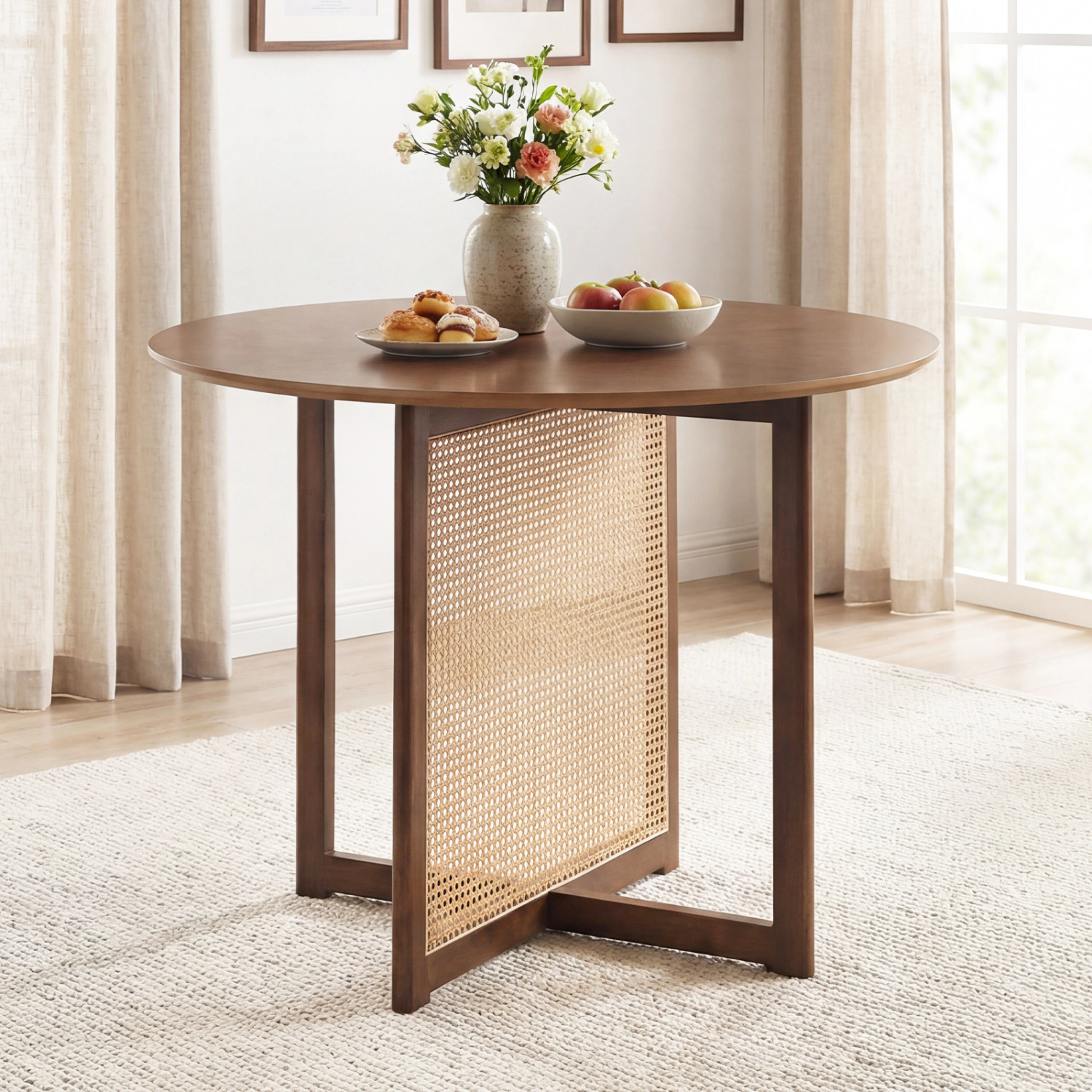 LJG 37.5 Inch Round Dining Table with Cross Pedestal Base
