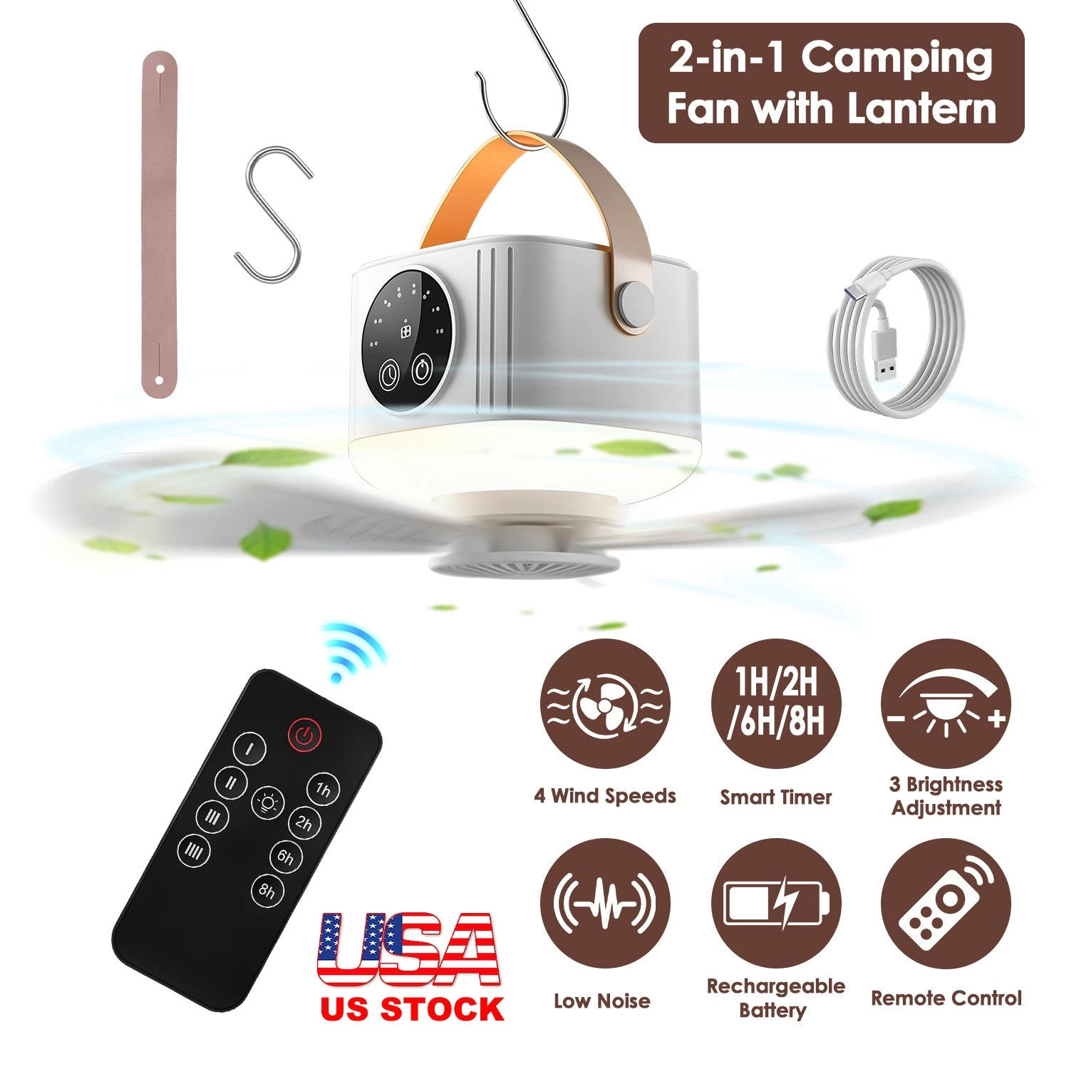 GBruno 2-in-1 Rechargeable Tent Ceiling Fan With Light