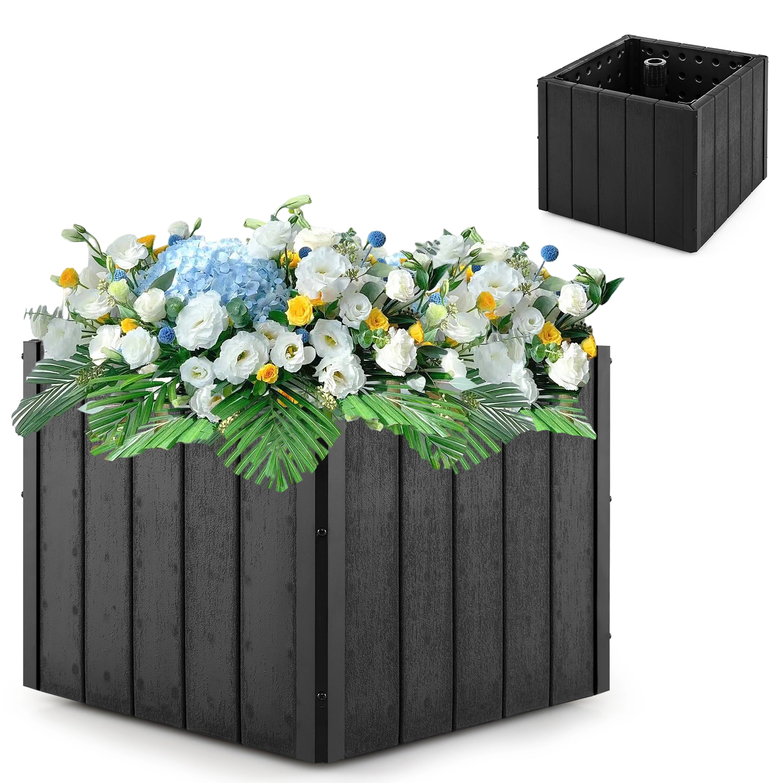 SUGIFT 2-in-1 Outdoor Umbrella Base Planter Patio Umbrella Stand 88-lb Fill Capacity 6-10 ft Compatible Flower Box Black