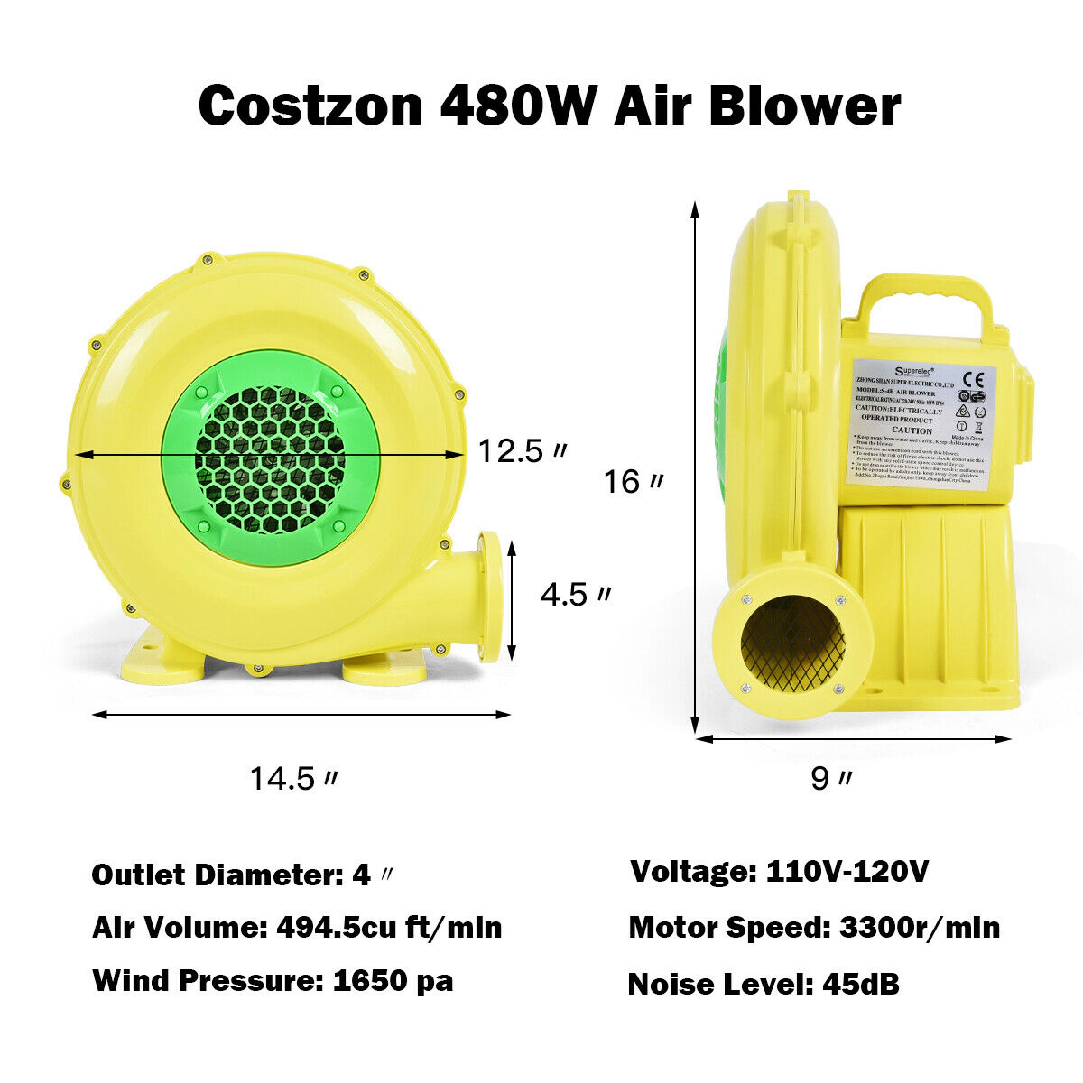 SUGIFT 480 W 0.6 HP Air Blower Pump Fan for Inflatable Bounce House