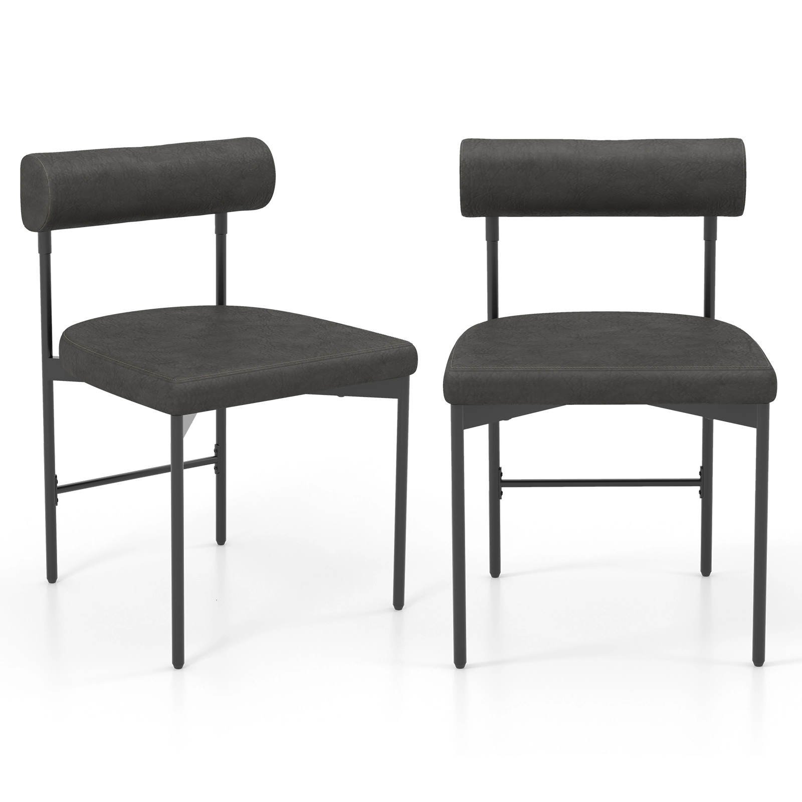 SUGIFT Gray Curved Padded Backrest and Metal Legs Set of 2 Faux Leather Kitchen Side Chairs