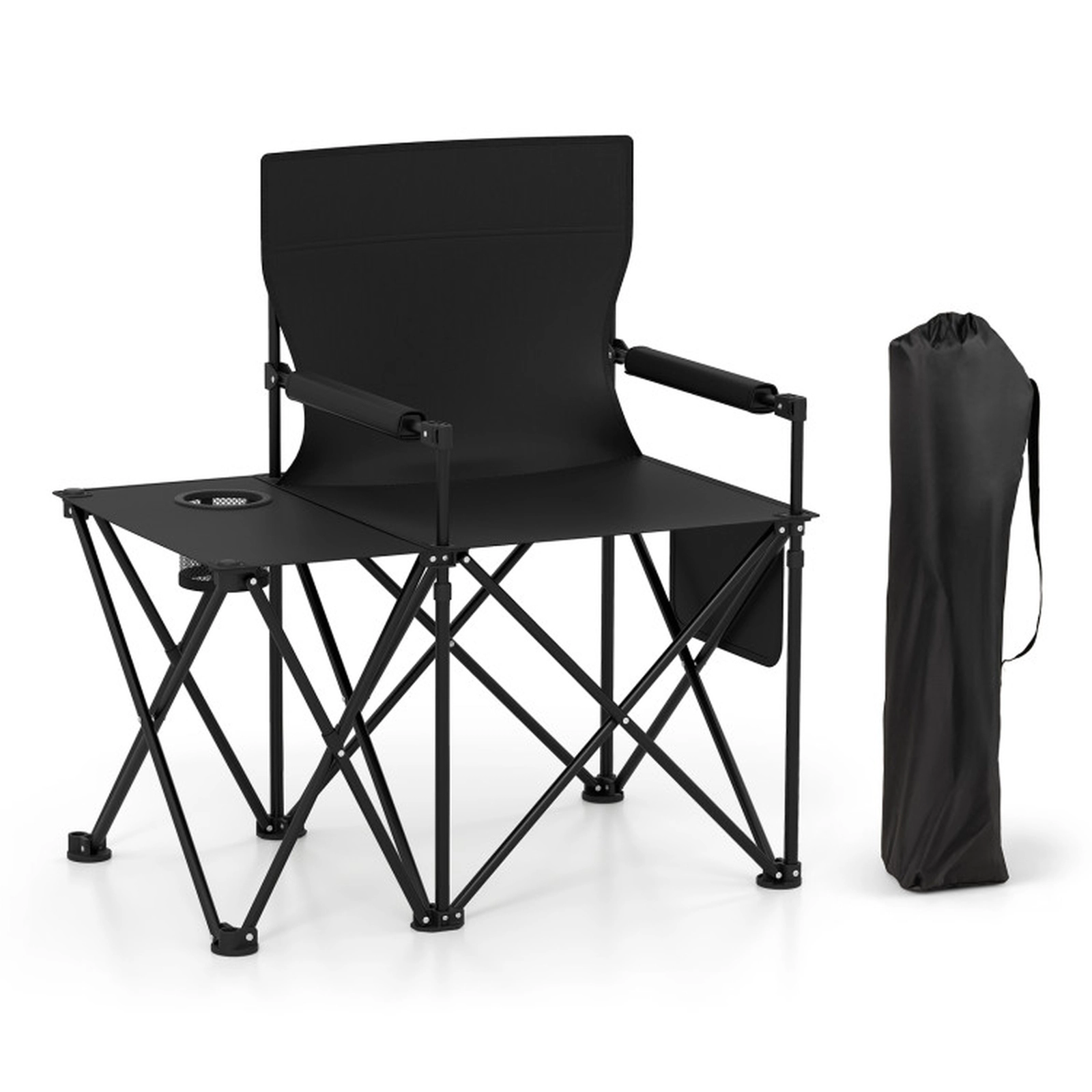 SUGIFT Black Oversized Camping Chair with Side Table and 2 Storage Pockets 32.5-in W 21.5-in D 330-lb Seat Capacity