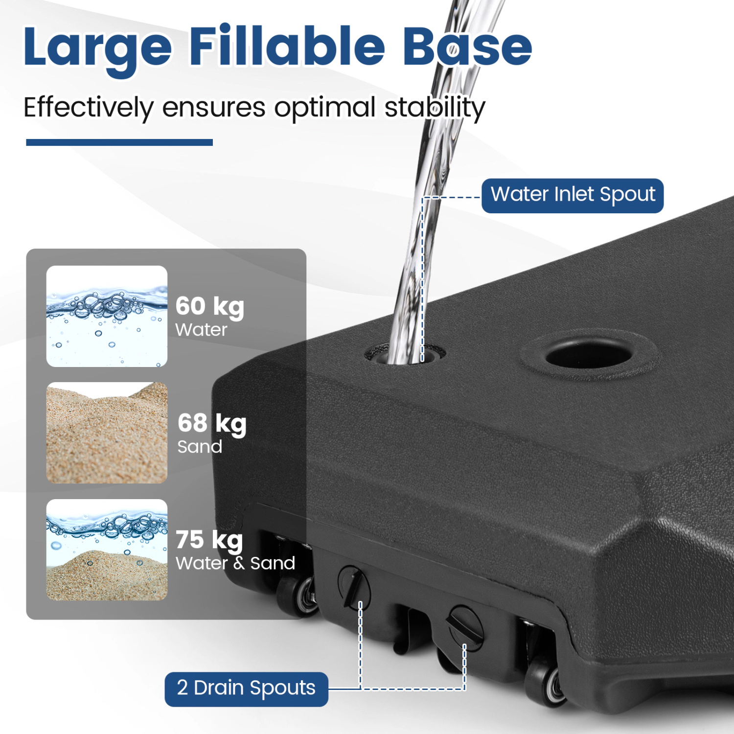 Slickblue Outdoor Cantilever Umbrella Base with Wheels, HDPE Fillable Stand for Patio Umbrella 10 ft