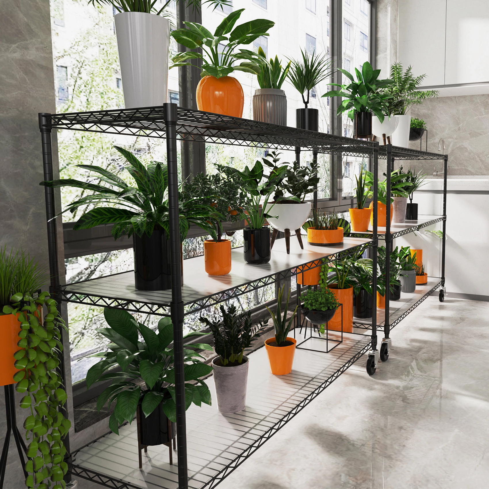 Flynama 6 Tier Wire Shelving 6000 LBS NSF with Wheels Adjustable Height Garage Storage Unit in Black