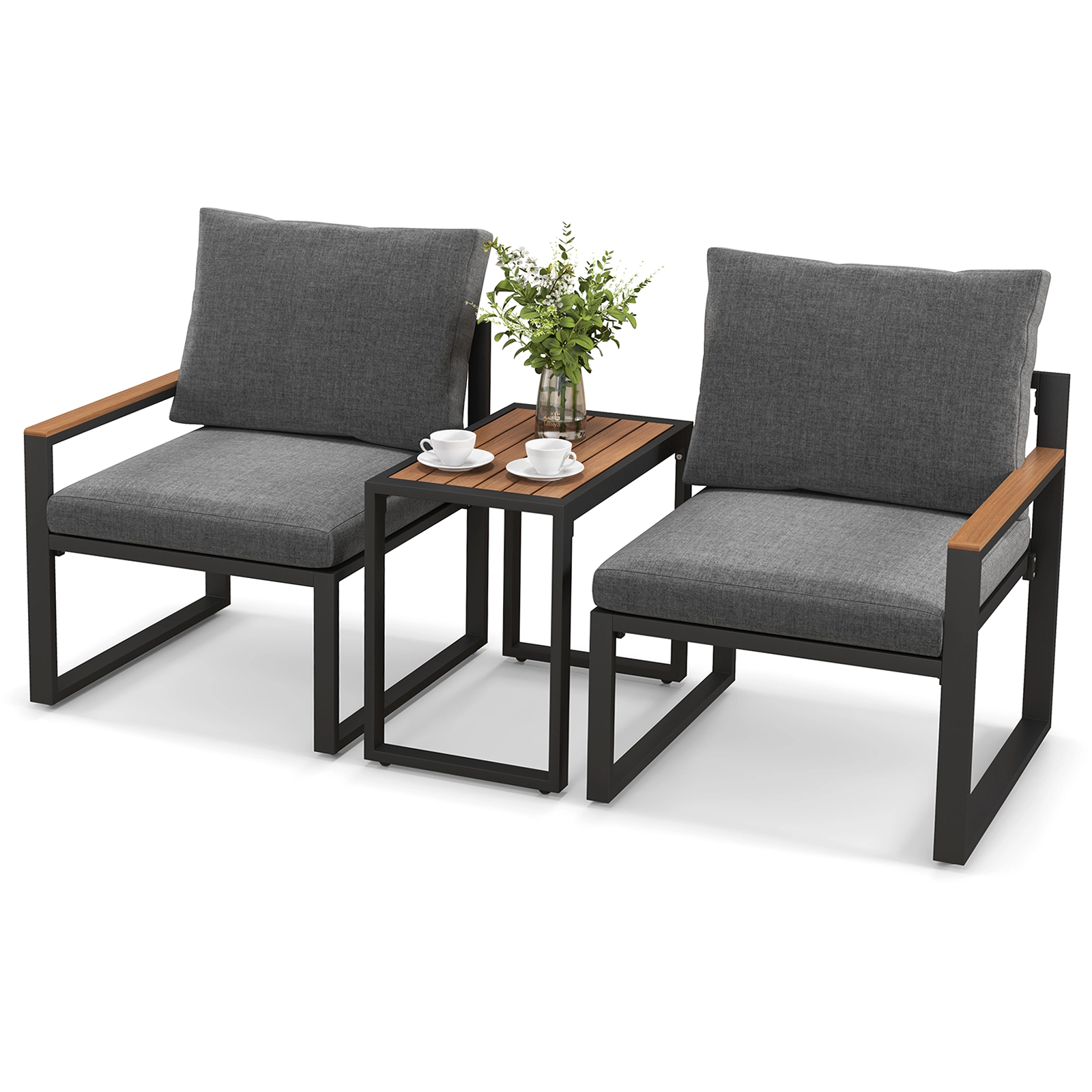 SUGIFT 3-Piece 330-lb Capacity Gray Aluminum Frame Weatherproof Patio Conversation Set with WPC Tabletop