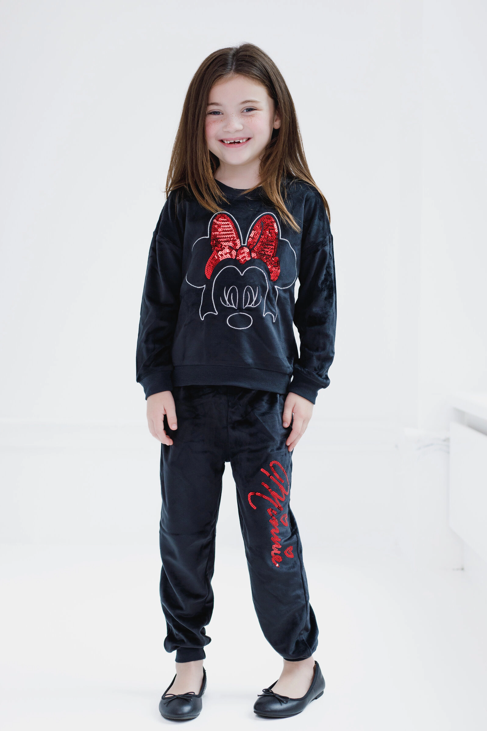 Disney Minnie Mouse Girls' 2-Piece Velour Sweatshirt and Pants Set