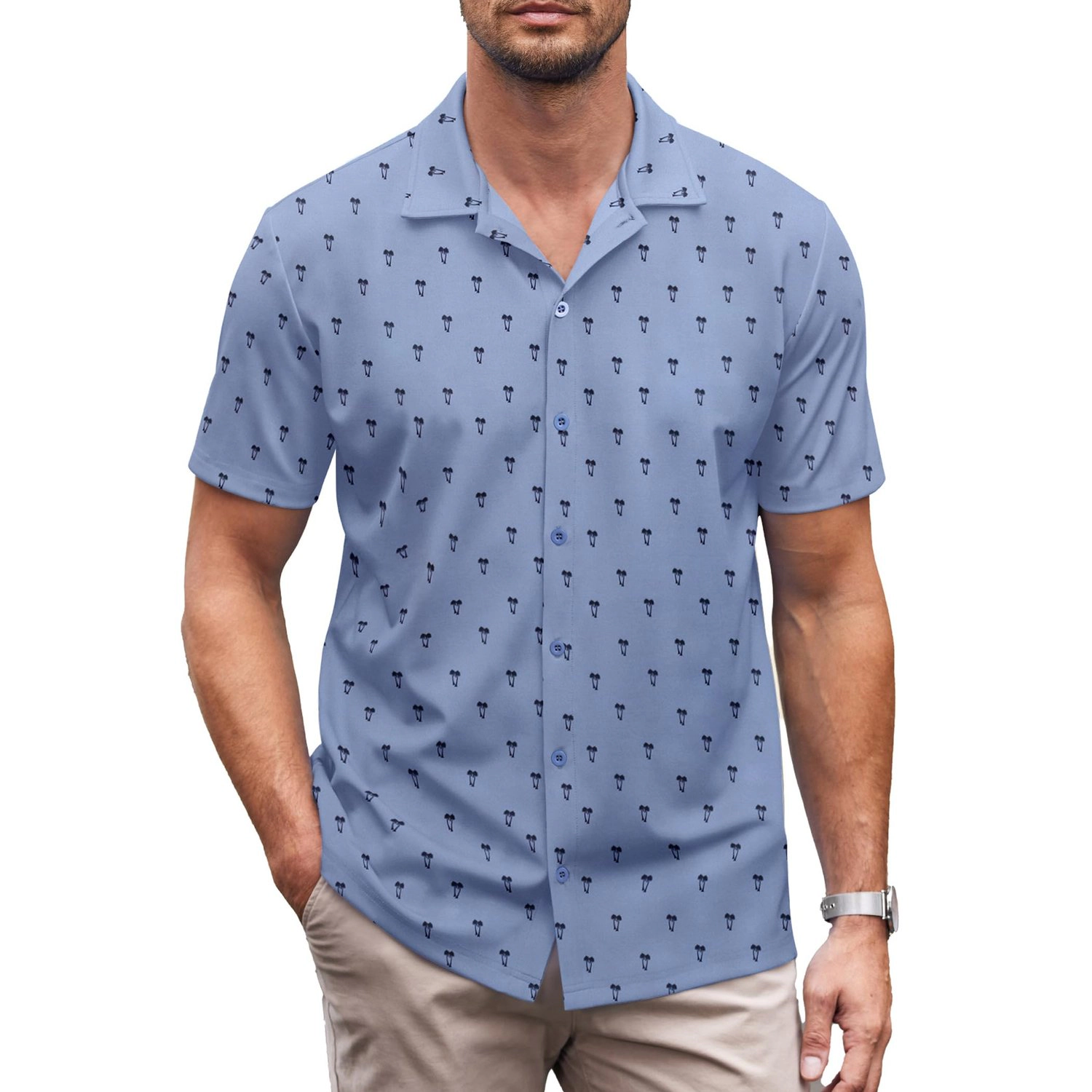 COOFANDY Mens  Short Sleeve Button Down Shirts Lapel V Neck Casual
