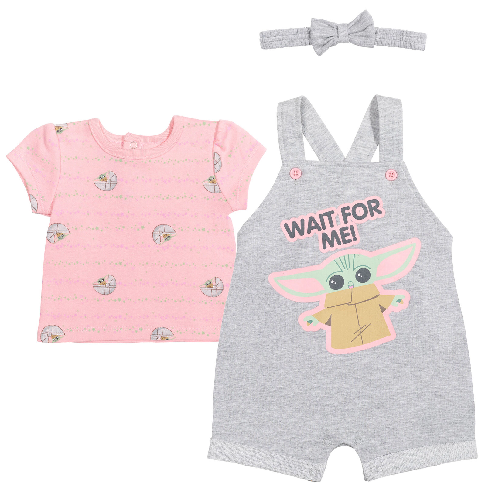Star Wars The Mandalorian Grogu Baby Girls' Shortall and T-Shirt Set
