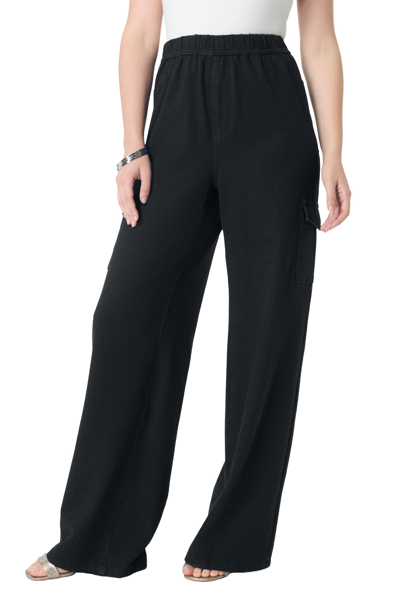 Roaman's Women's Plus Wide Leg Cargo Knit Jean