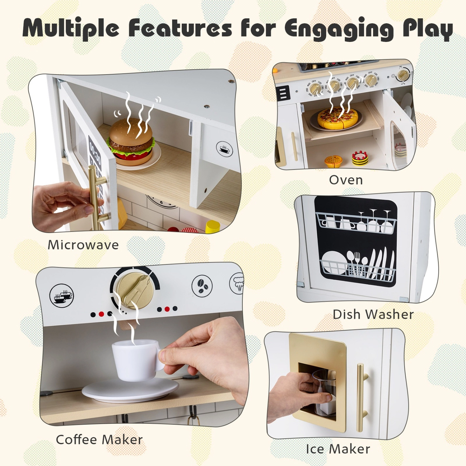 SUGIFT Wooden Play Kitchen with Realistic Lights and Sounds for Kids Ages 3+ 34.5-in Tall Black/White