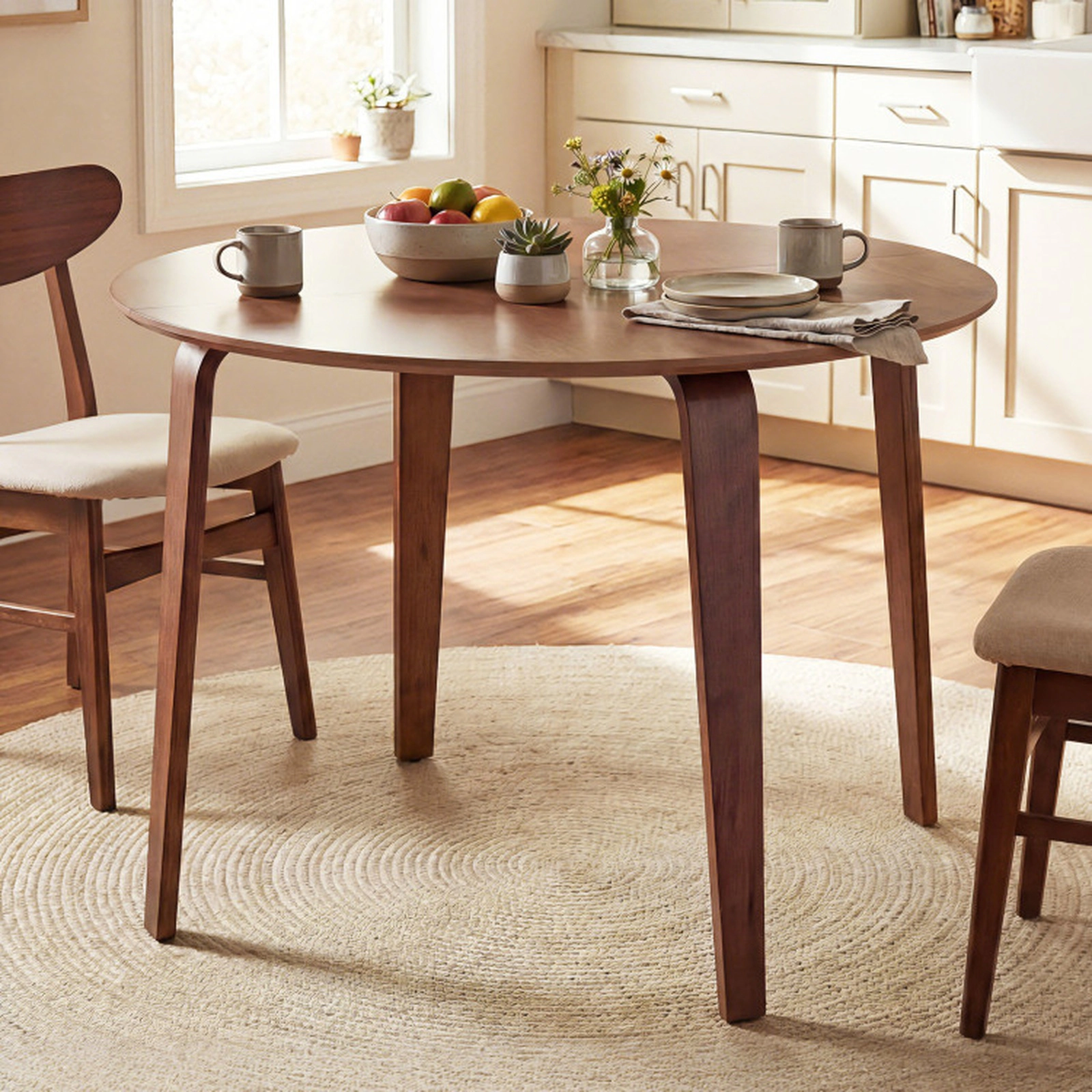 SUGIFT 4-Person Rubber Wood Legs MDF Top Round Small Space Dining Table 37.5-in Dia x 29.5-in H 165-lb Capacity Walnut