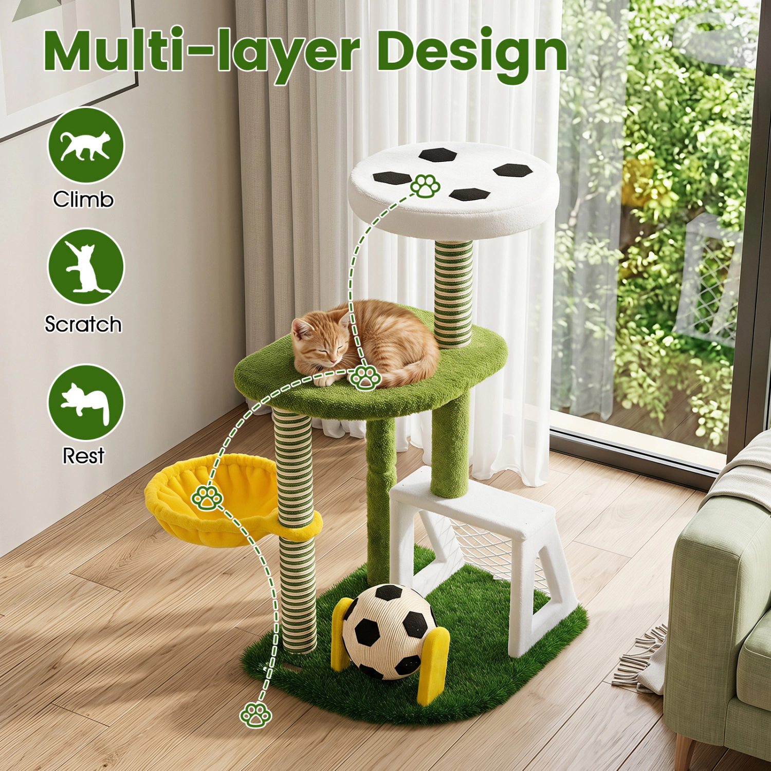 LJG Modern Cat Tree for Indoor Kittens Multi-Level Cat Tower with Perches
