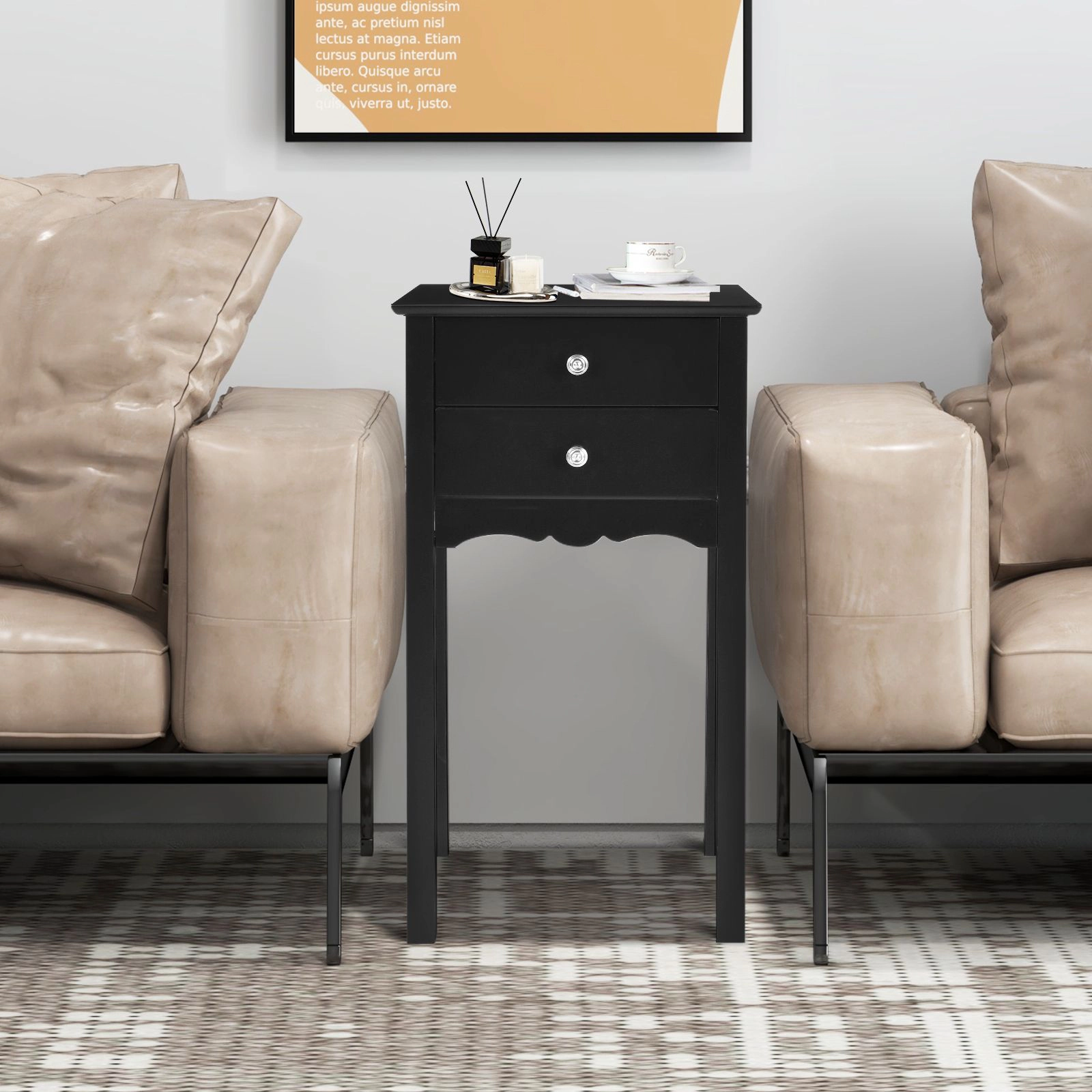 SlickBlue Storage End Table with 2 Drawers for Living Room Bedroom