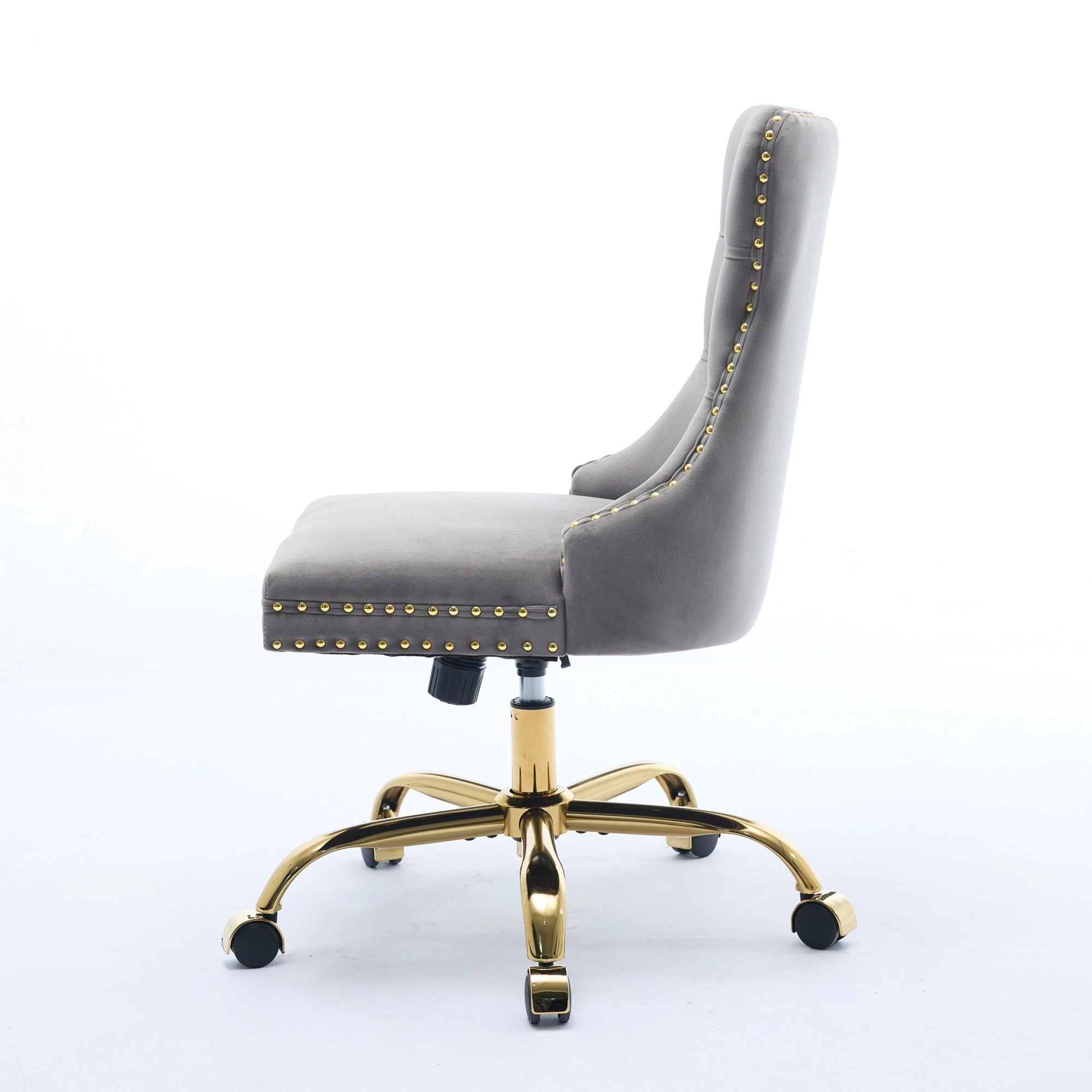 Platinum-Level Office Chairs Gray Velvet Tufted Office Chair, Modern Swivel Study Chair